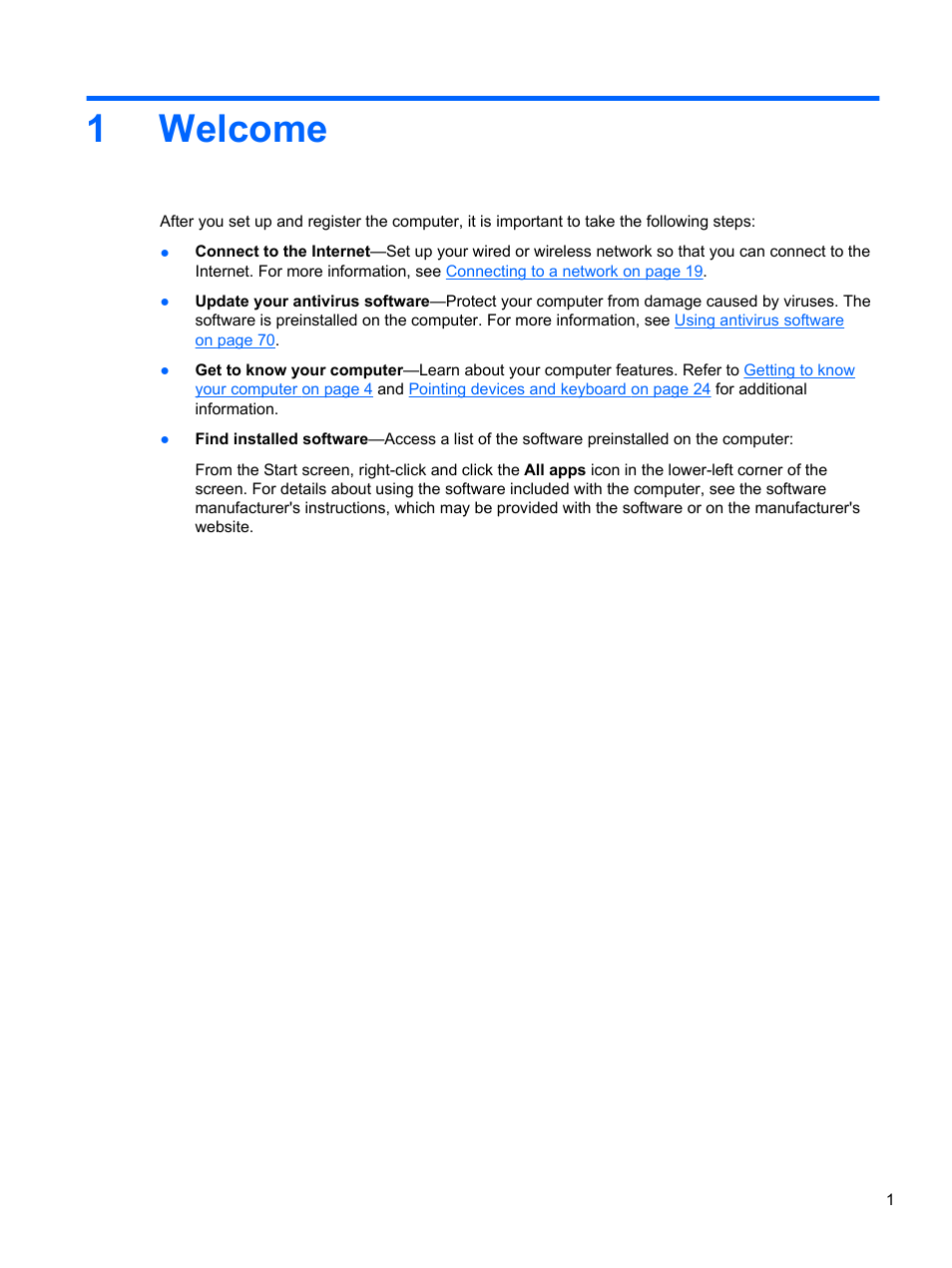 Welcome, 1 welcome, 1welcome | HP ProBook 4446s Notebook-PC User Manual | Page 11 / 110