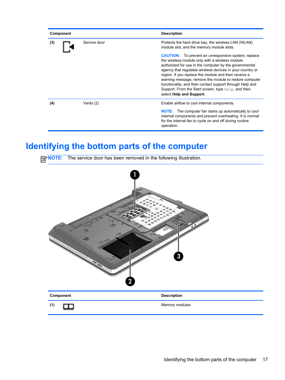 Identifying the bottom parts of the computer | HP ProBook 4446s Notebook-PC User Manual | Page 27 / 110