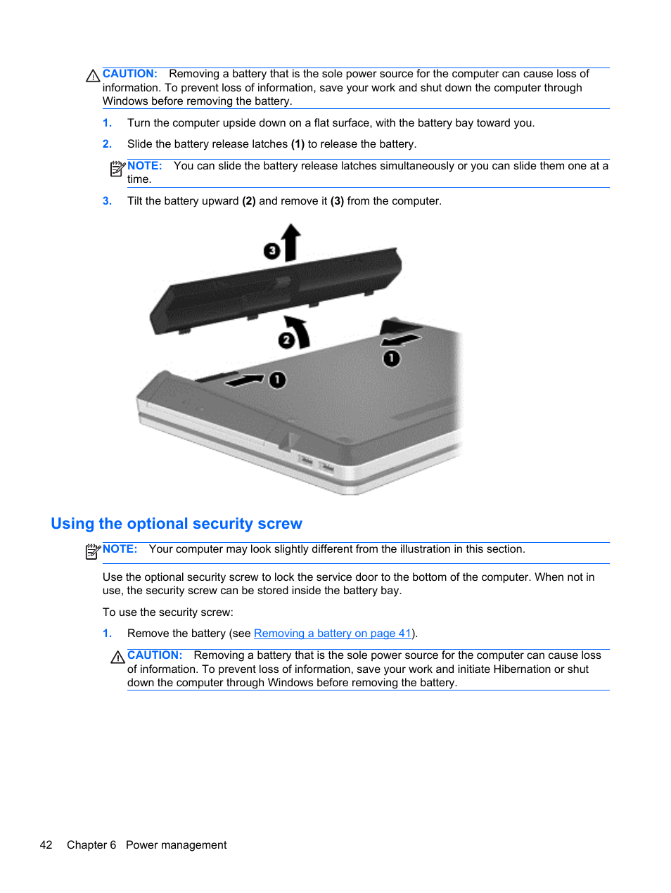 Using the optional security screw | HP ProBook 4446s Notebook-PC User Manual | Page 52 / 110