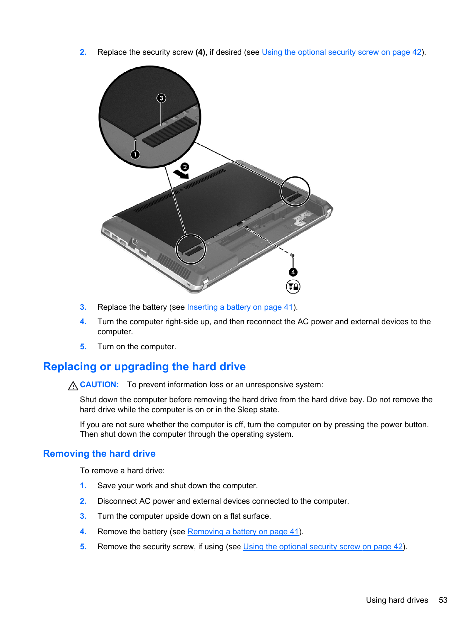 Replacing or upgrading the hard drive, Removing the hard drive | HP ProBook 4446s Notebook-PC User Manual | Page 63 / 110