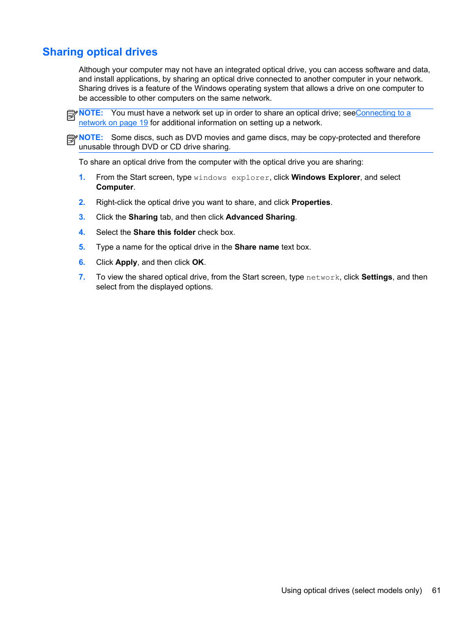 Sharing optical drives | HP ProBook 4446s Notebook-PC User Manual | Page 71 / 110