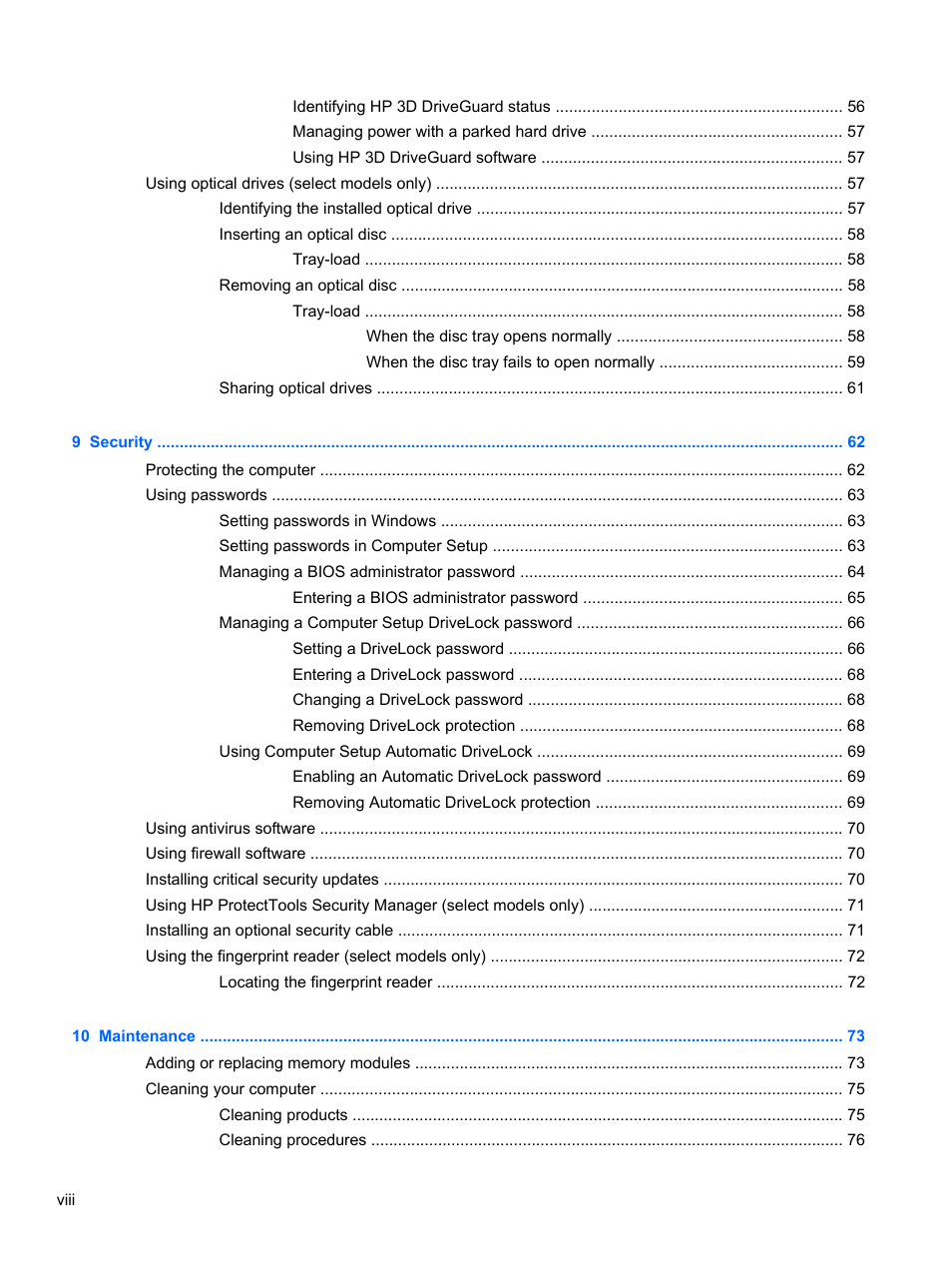 HP ProBook 4446s Notebook-PC User Manual | Page 8 / 110