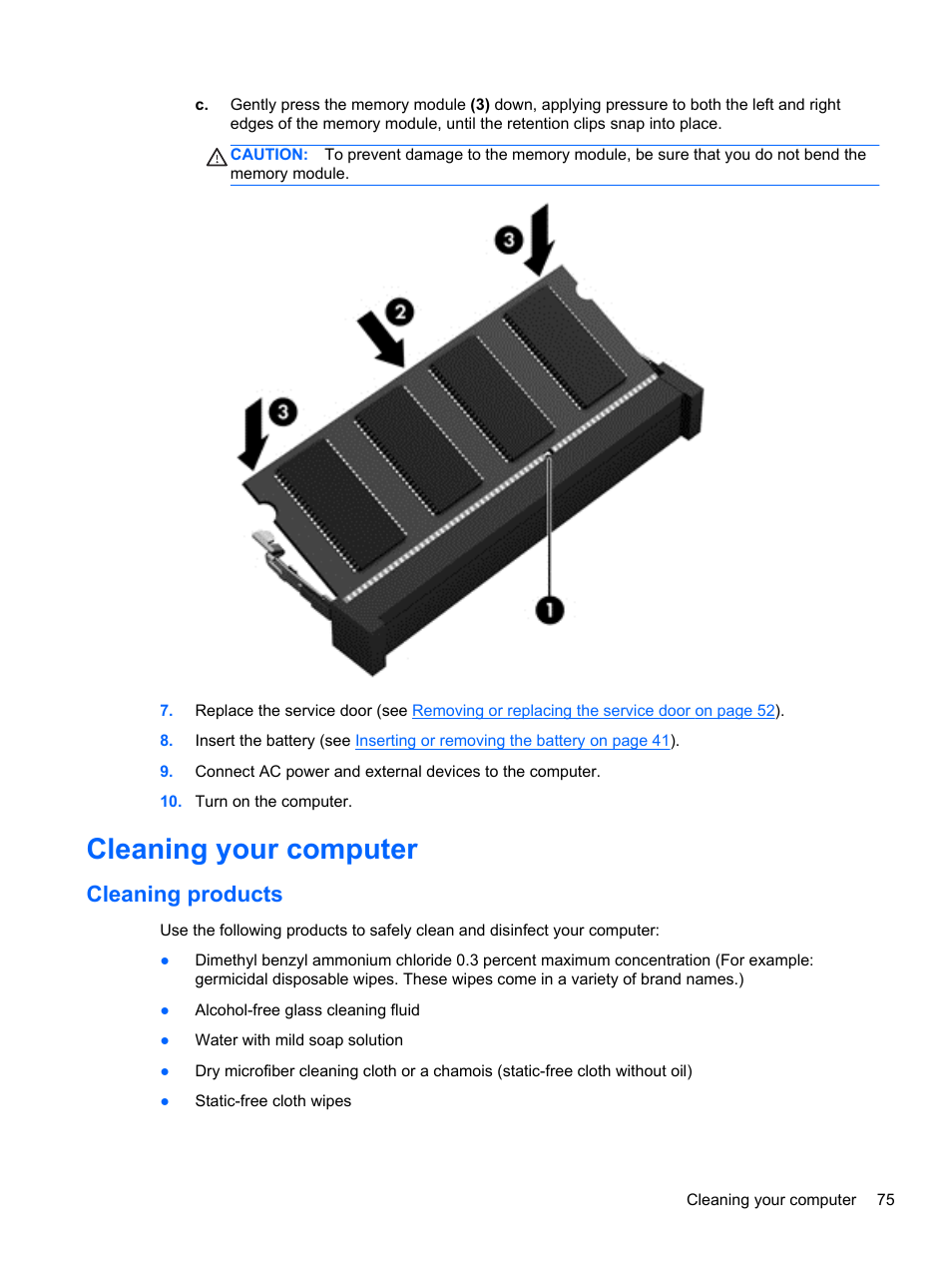 Cleaning your computer, Cleaning products | HP ProBook 4446s Notebook-PC User Manual | Page 85 / 110