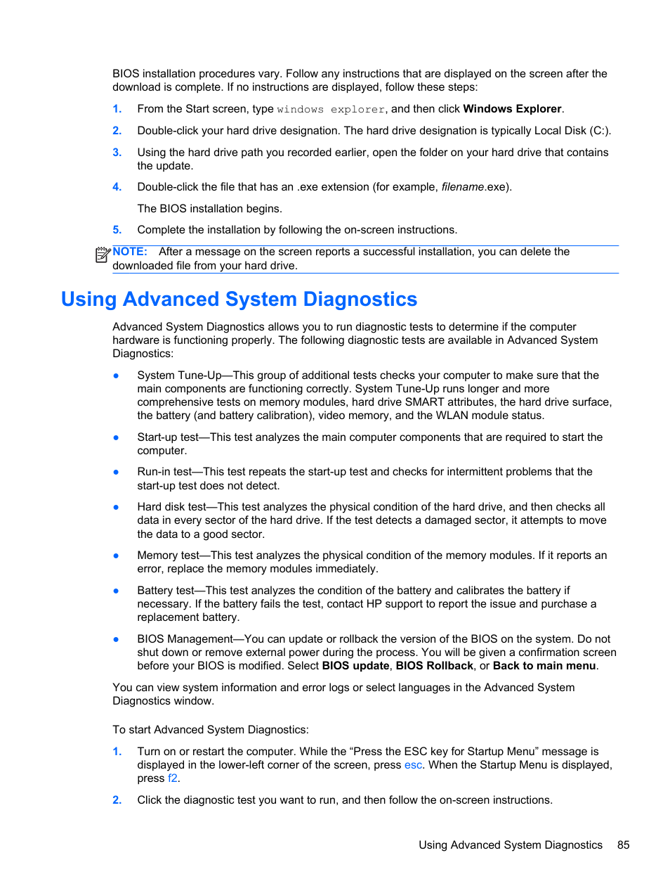 Using advanced system diagnostics | HP ProBook 4446s Notebook-PC User Manual | Page 95 / 110