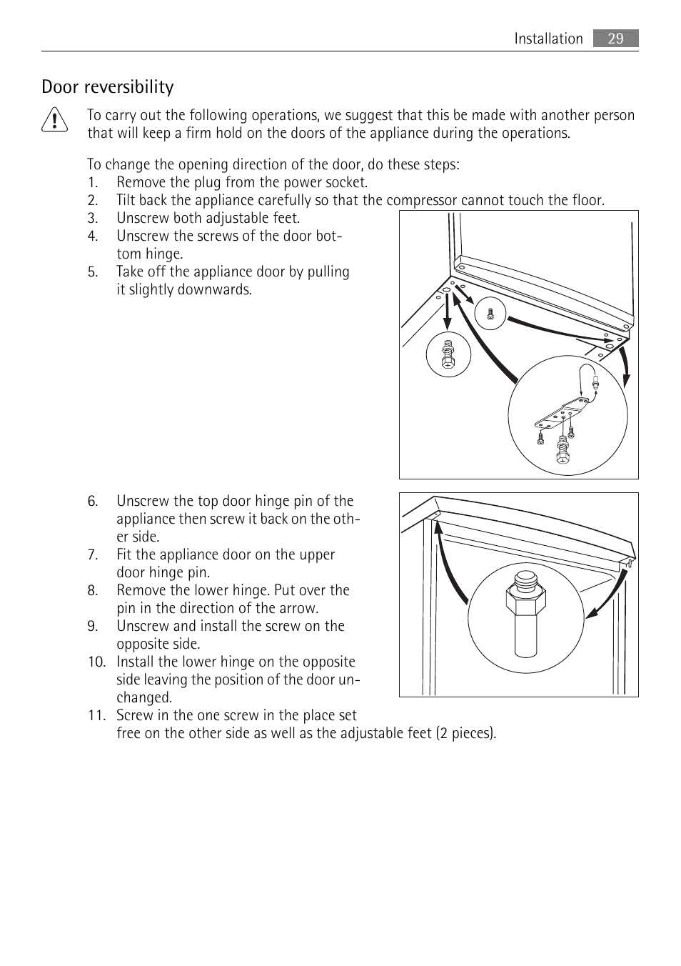Door reversibility | AEG A60120GS4 User Manual | Page 29 / 64