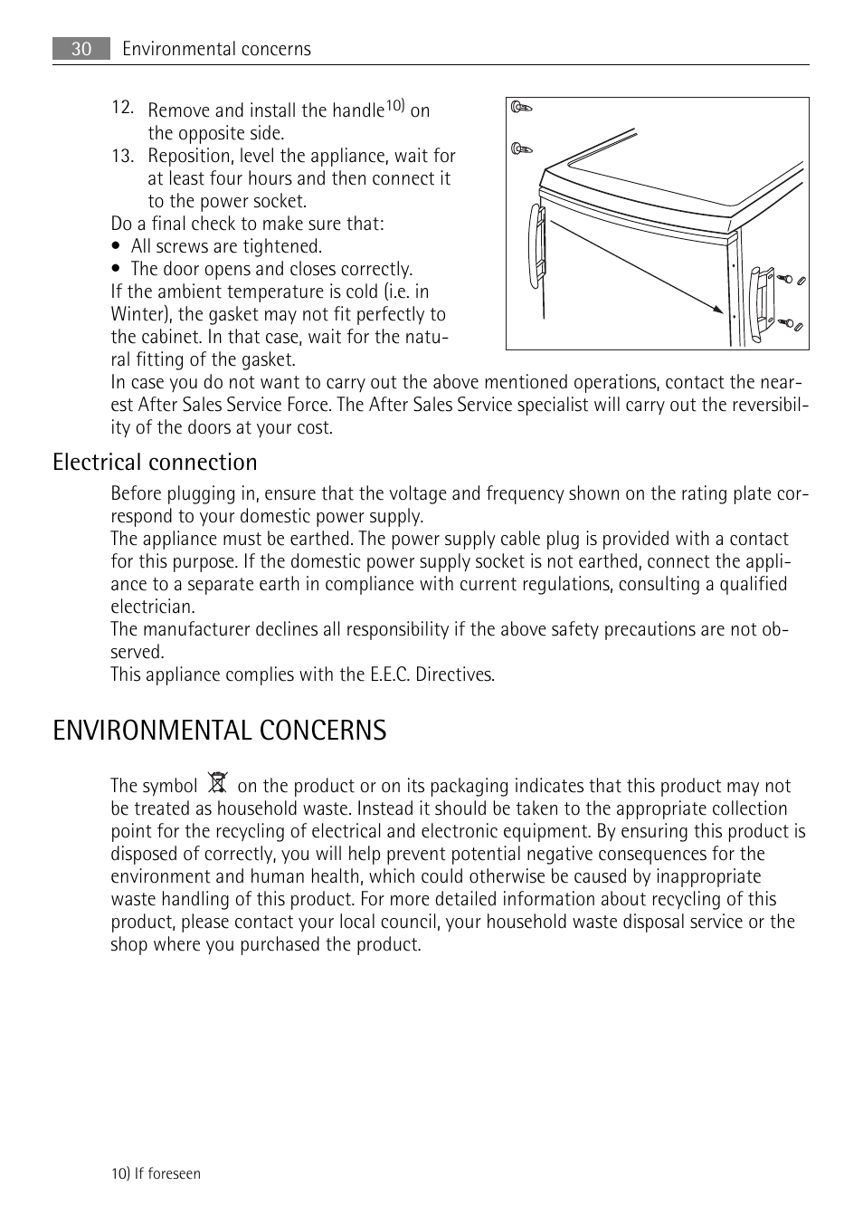 Environmental concerns, Electrical connection | AEG A60120GS4 User Manual | Page 30 / 64