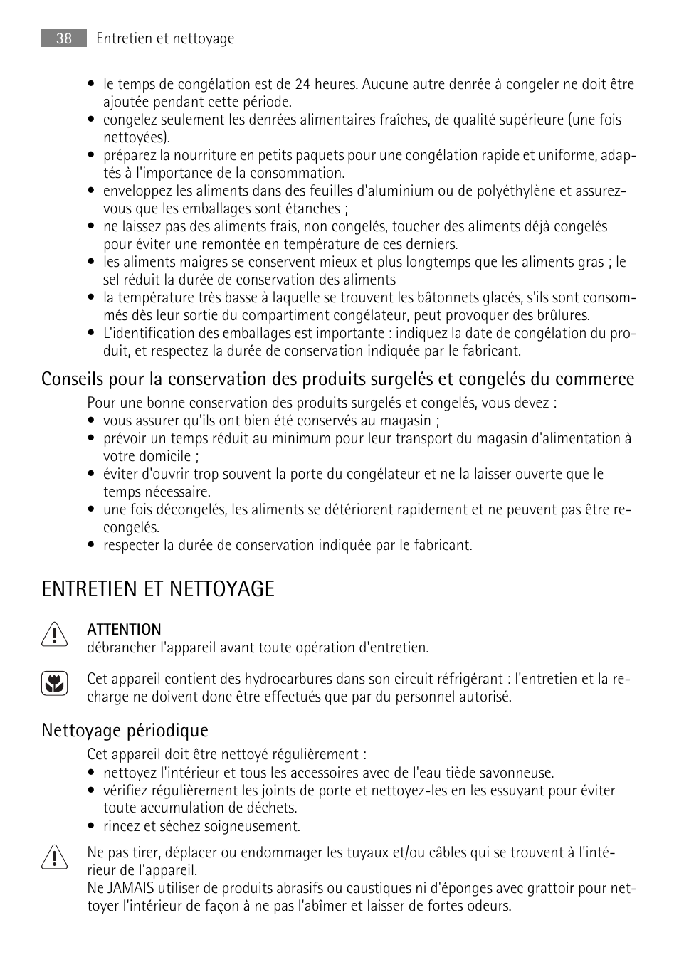Entretien et nettoyage, Nettoyage périodique | AEG A60120GS4 User Manual | Page 38 / 64
