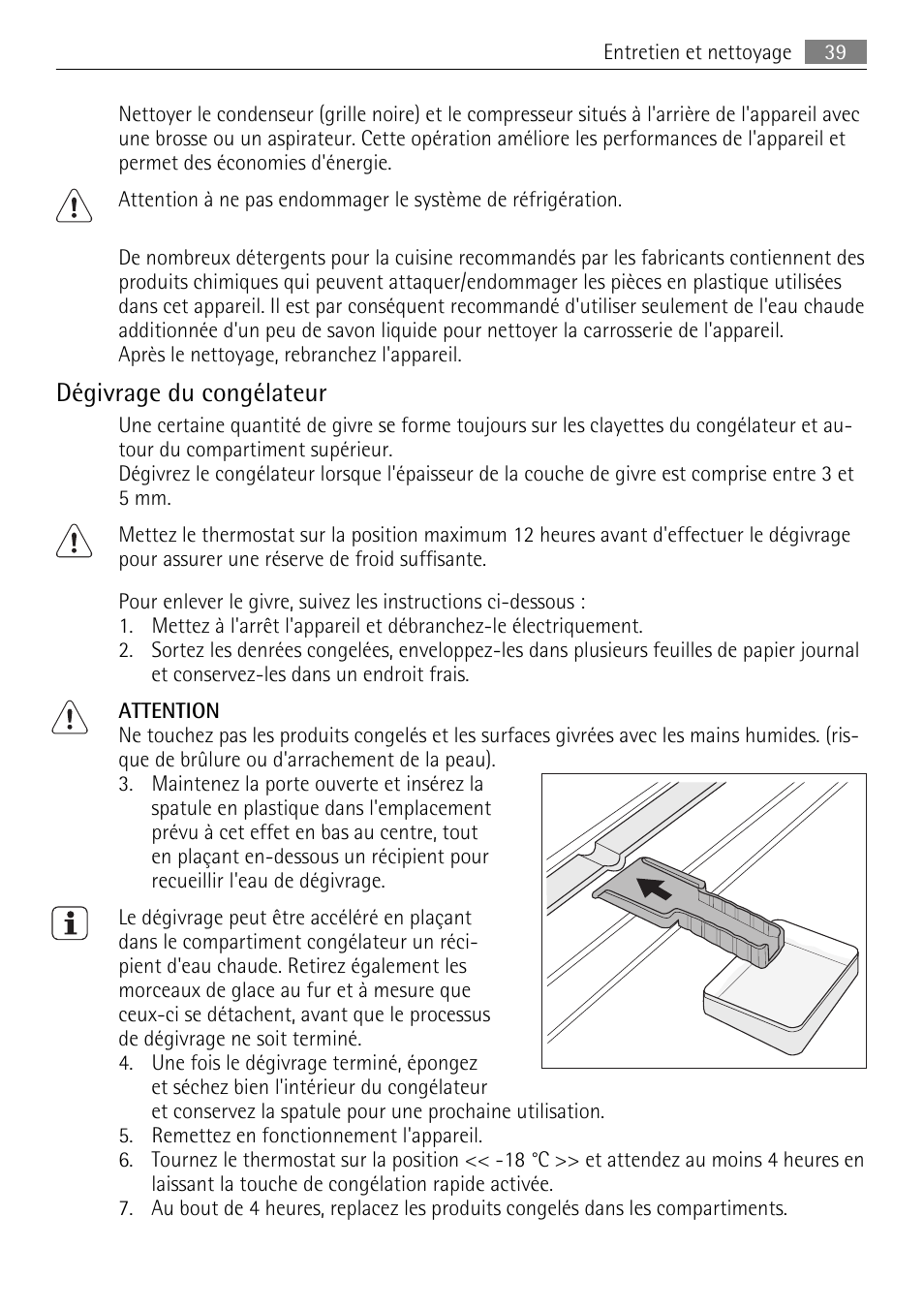 Dégivrage du congélateur | AEG A60120GS4 User Manual | Page 39 / 64