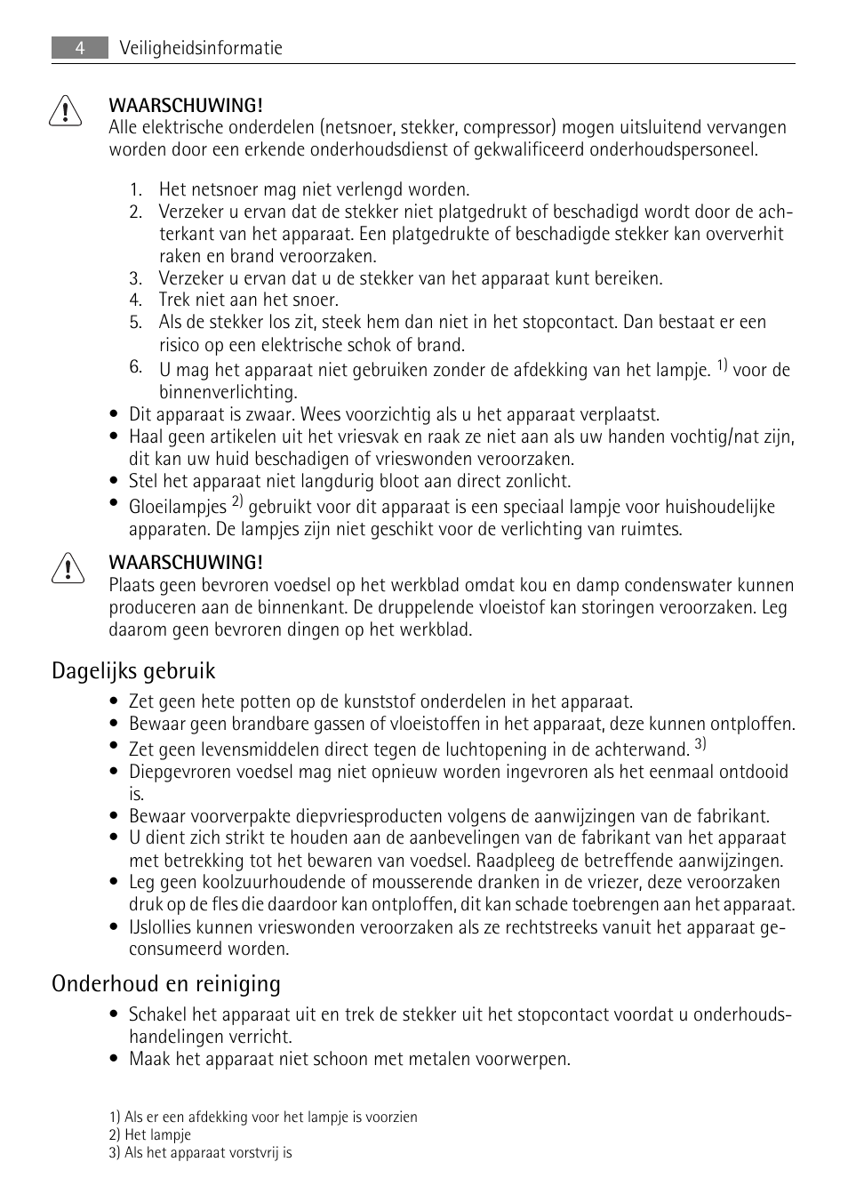 Dagelijks gebruik, Onderhoud en reiniging | AEG A60120GS4 User Manual | Page 4 / 64
