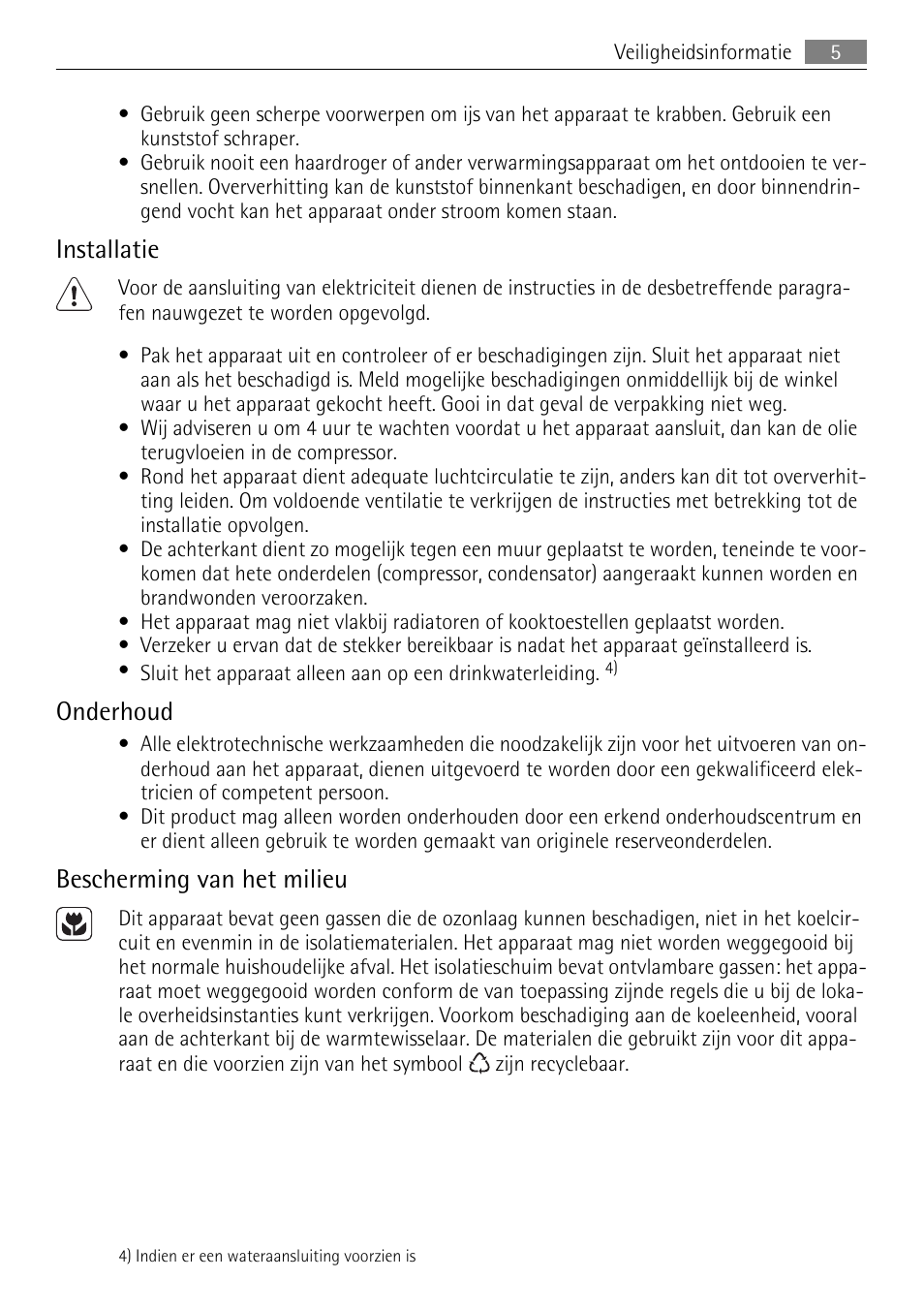 Installatie, Onderhoud, Bescherming van het milieu | AEG A60120GS4 User Manual | Page 5 / 64