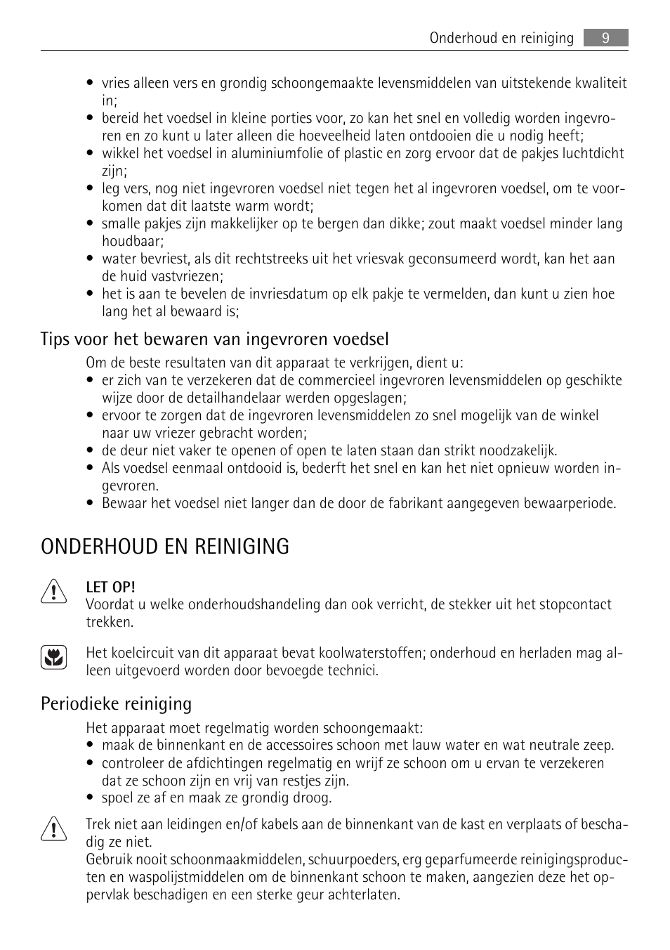 Onderhoud en reiniging, Tips voor het bewaren van ingevroren voedsel, Periodieke reiniging | AEG A60120GS4 User Manual | Page 9 / 64