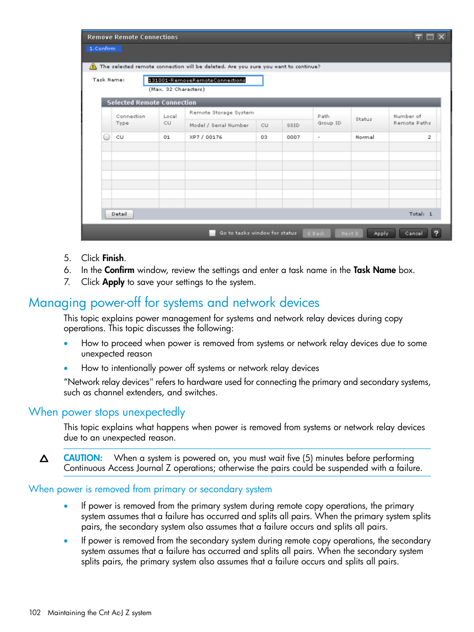 Managing power-off for systems and network devices, When power stops unexpectedly | HP XP7 Storage User Manual | Page 102 / 208