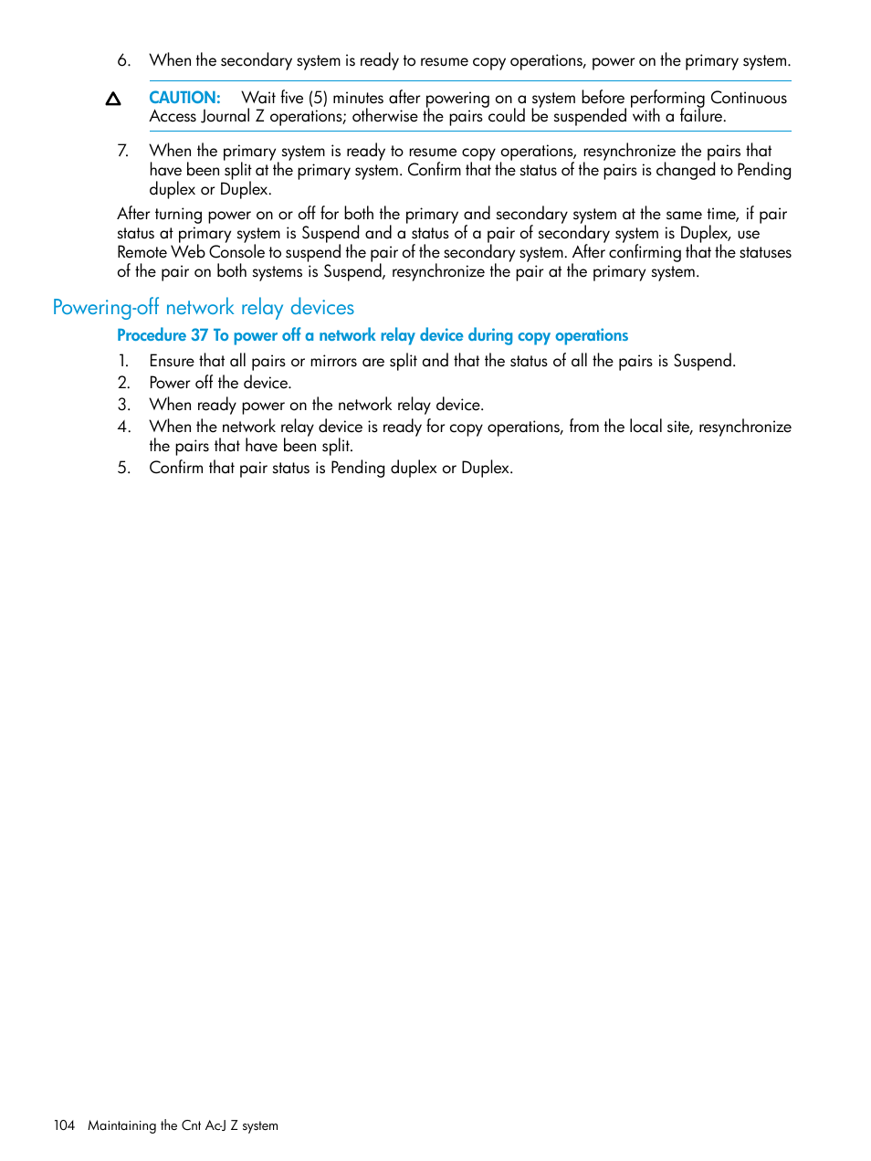 Powering-off network relay devices | HP XP7 Storage User Manual | Page 104 / 208