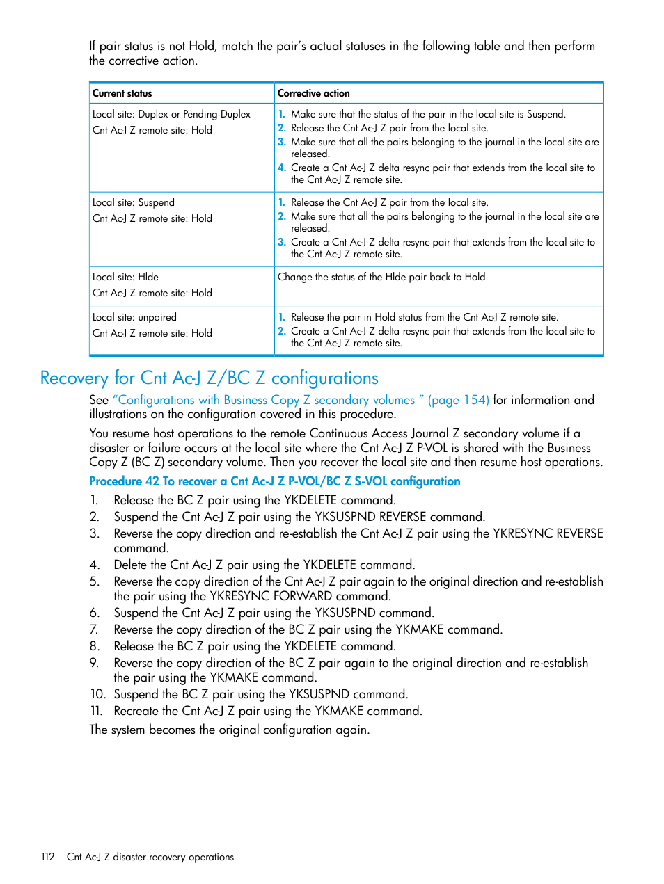 Recovery for cnt ac-j z/bc z configurations | HP XP7 Storage User Manual | Page 112 / 208