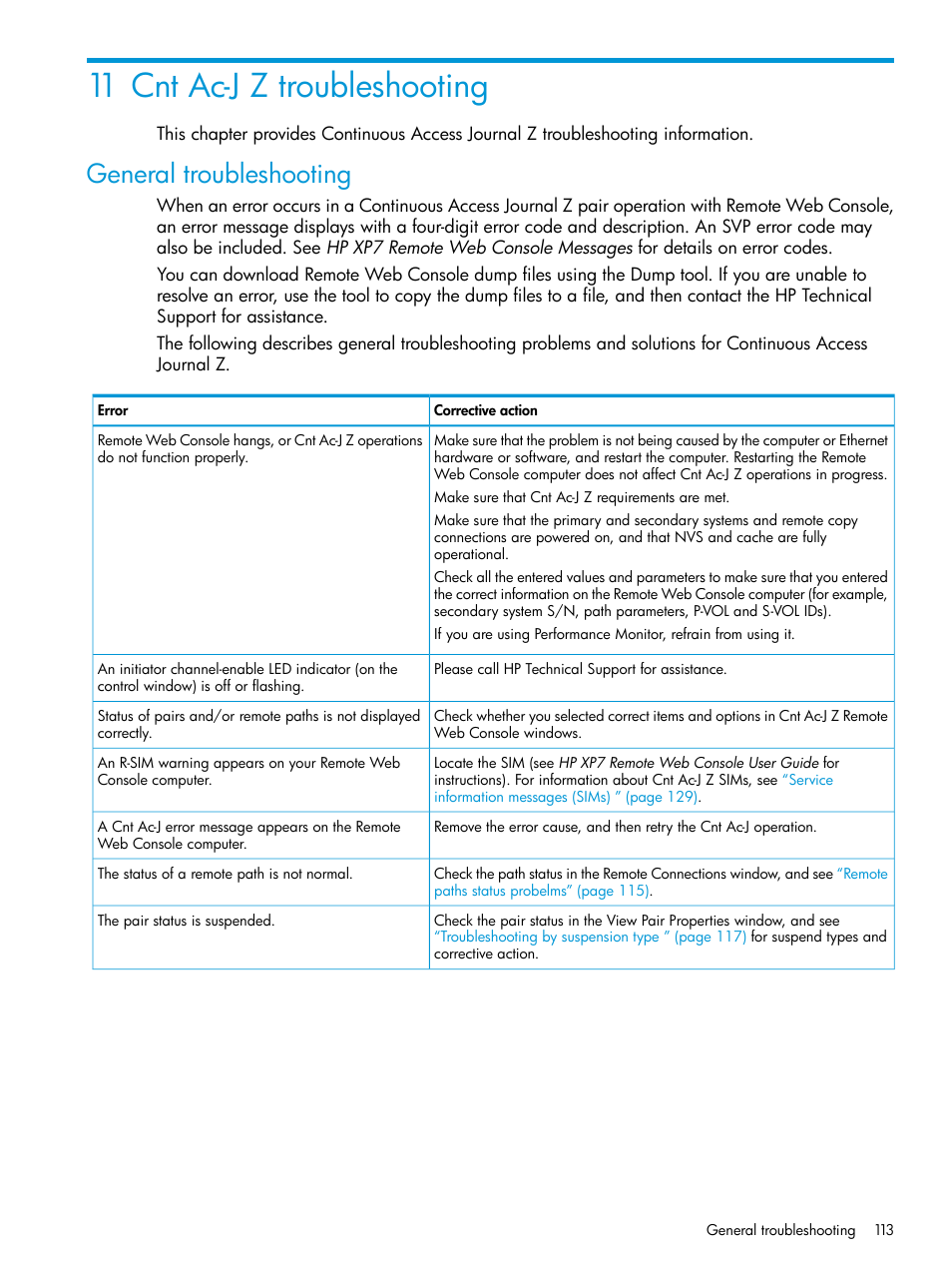 11 cnt ac-j z troubleshooting, General troubleshooting | HP XP7 Storage User Manual | Page 113 / 208