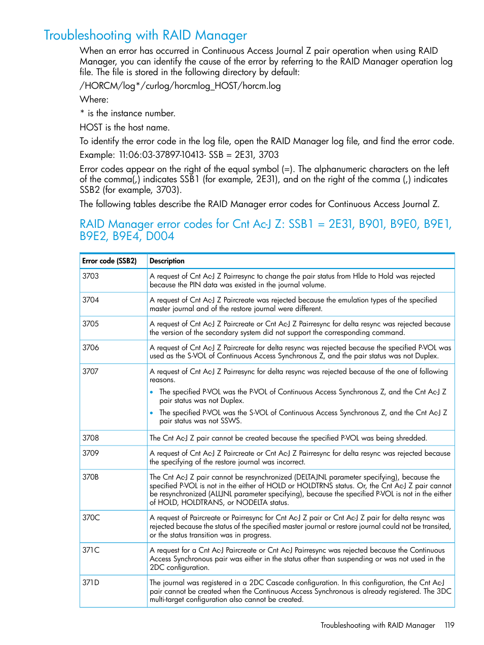 Troubleshooting with raid manager | HP XP7 Storage User Manual | Page 119 / 208