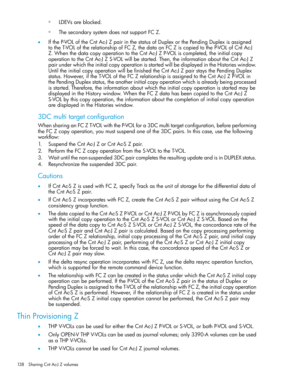 Thin provisioning z, 3dc multi target configuration, Cautions | HP XP7 Storage User Manual | Page 138 / 208