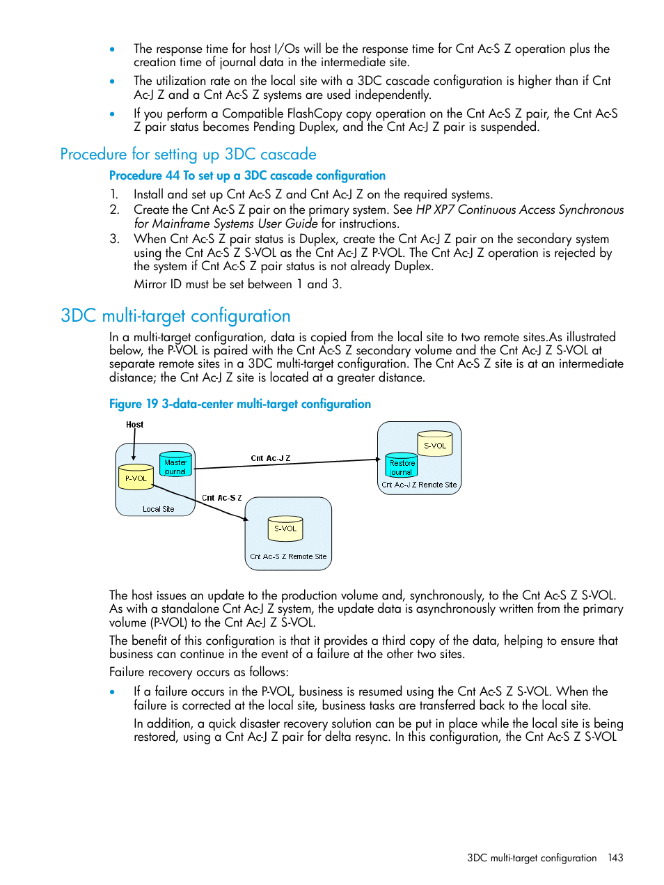 Procedure for setting up 3dc cascade, 3dc multi-target configuration | HP XP7 Storage User Manual | Page 143 / 208