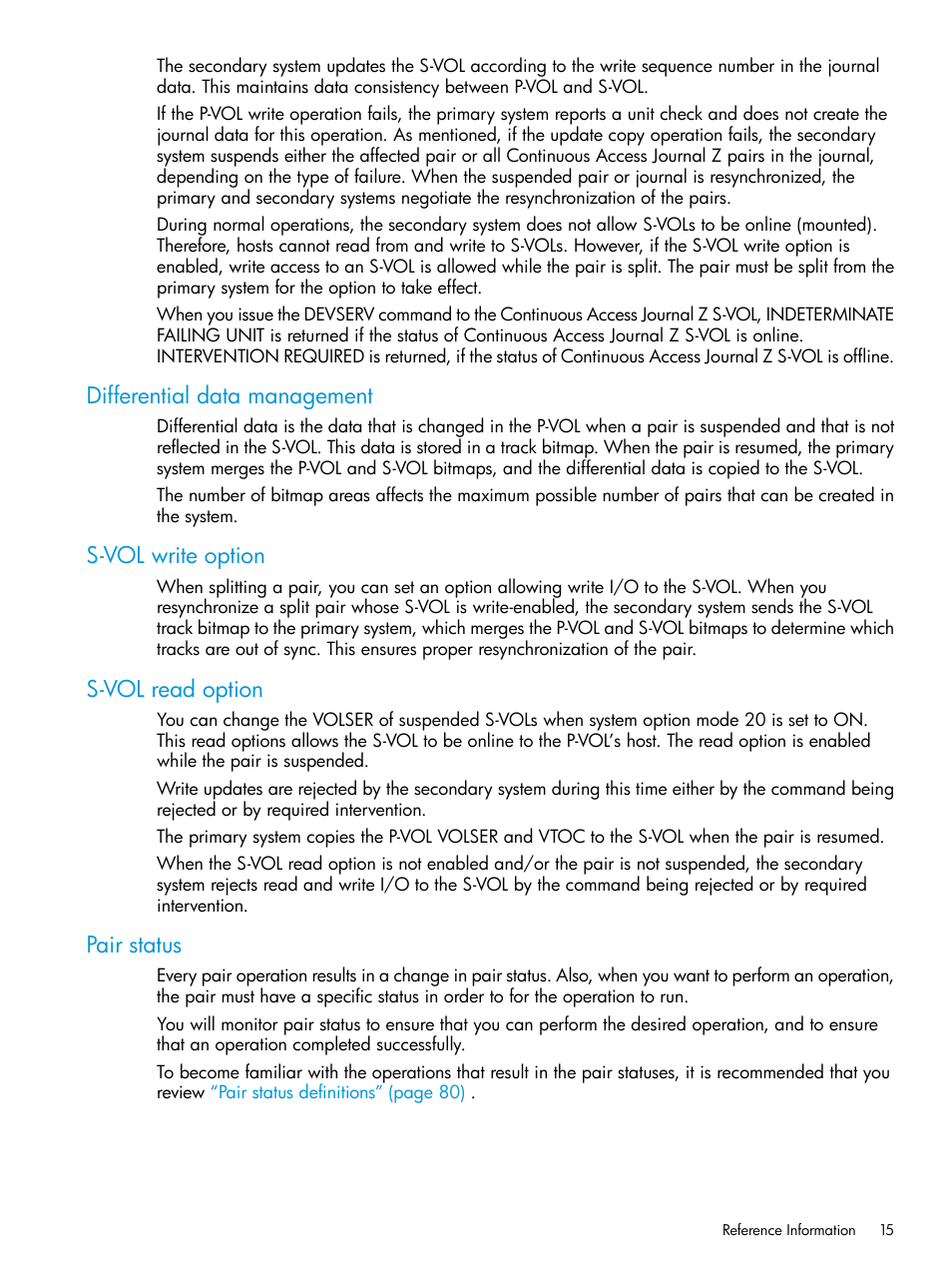 Differential data management, S-vol write option, S-vol read option | Pair status | HP XP7 Storage User Manual | Page 15 / 208
