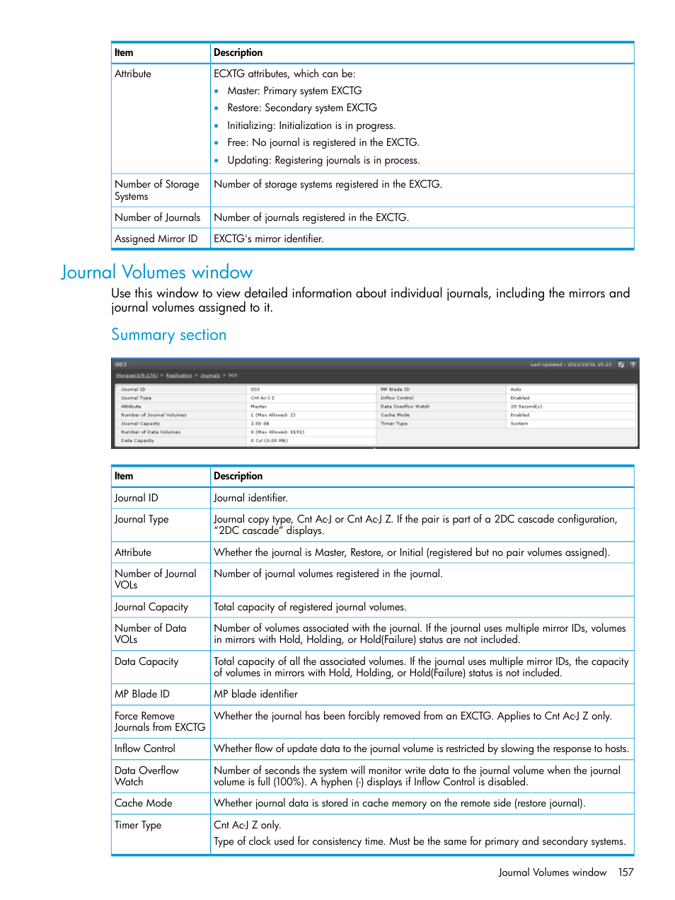 Journal volumes window | HP XP7 Storage User Manual | Page 157 / 208