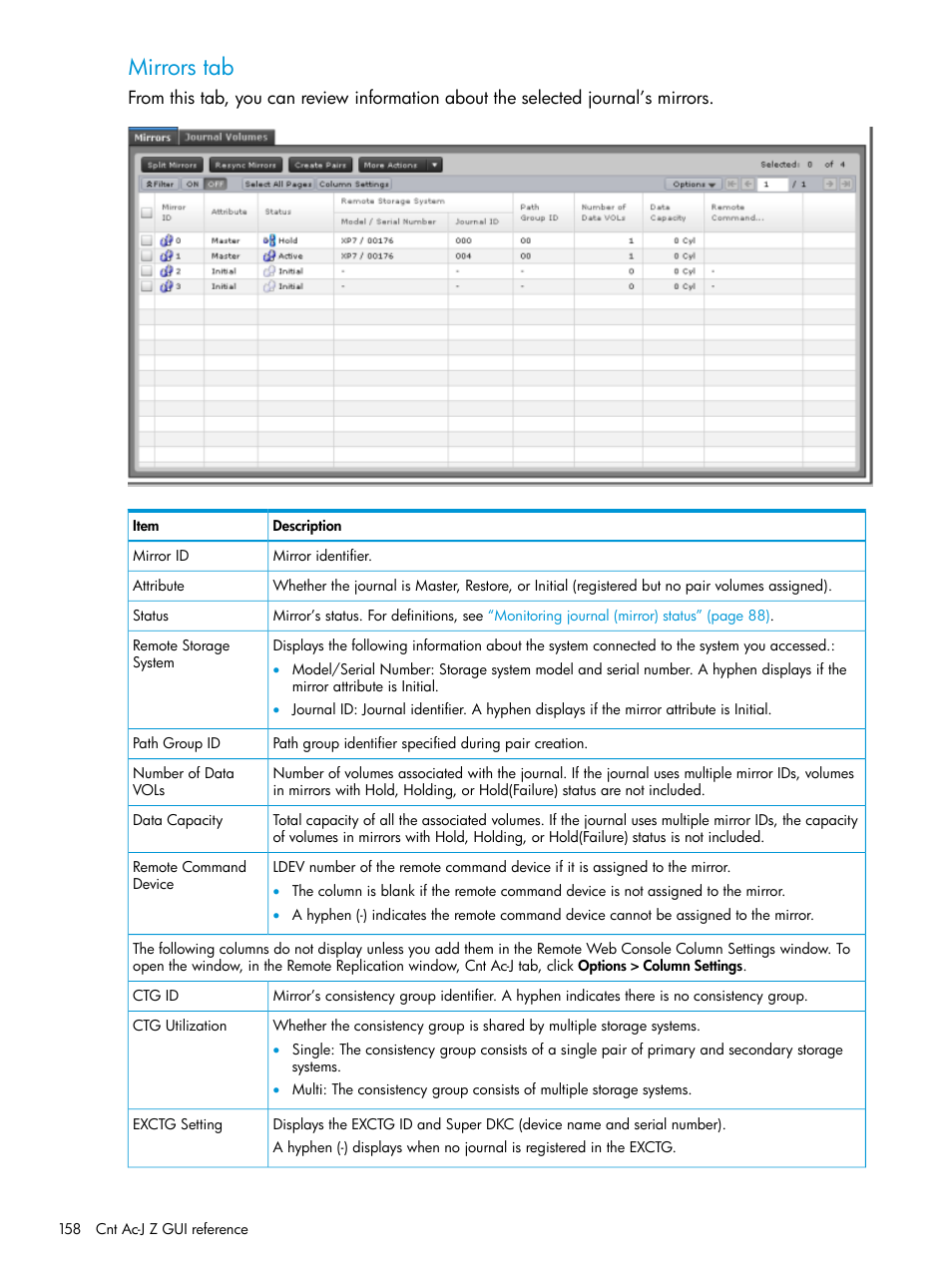 Mirrors tab | HP XP7 Storage User Manual | Page 158 / 208