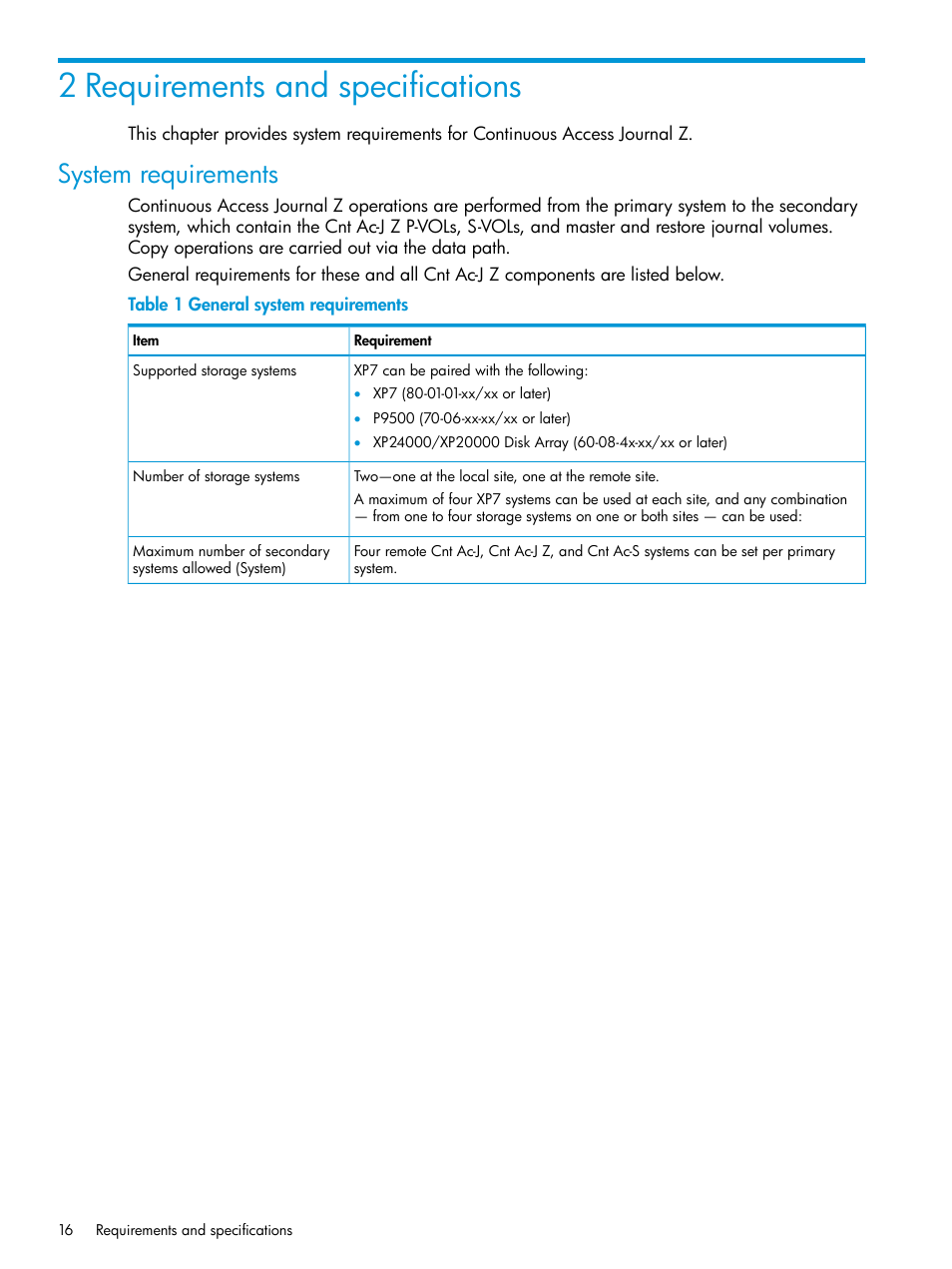 2 requirements and specifications, System requirements, System | HP XP7 Storage User Manual | Page 16 / 208