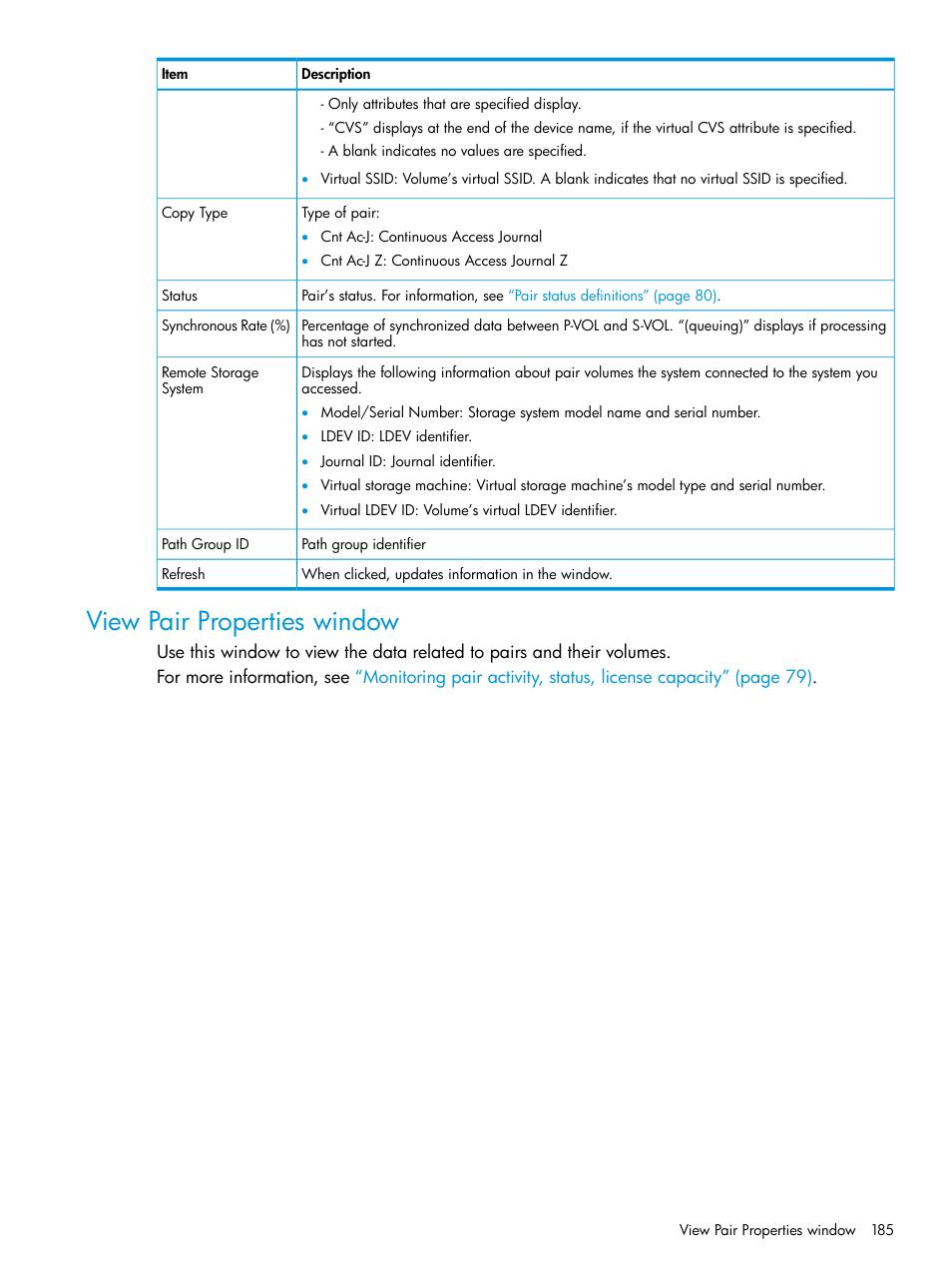 View pair properties window | HP XP7 Storage User Manual | Page 185 / 208