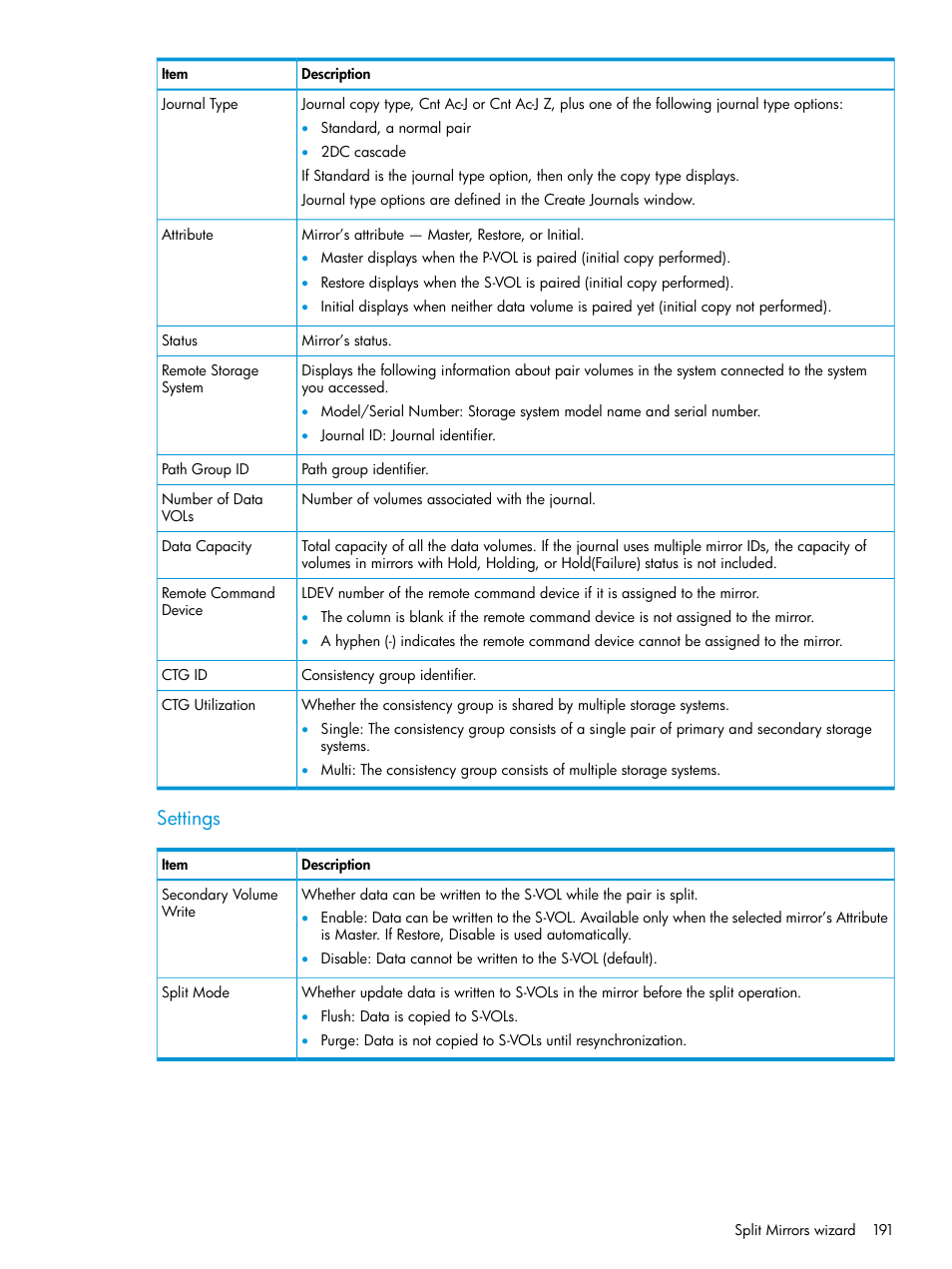 Settings | HP XP7 Storage User Manual | Page 191 / 208