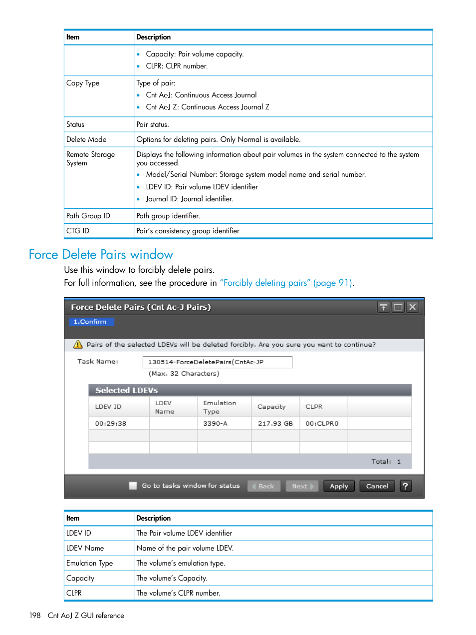 Force delete pairs window | HP XP7 Storage User Manual | Page 198 / 208