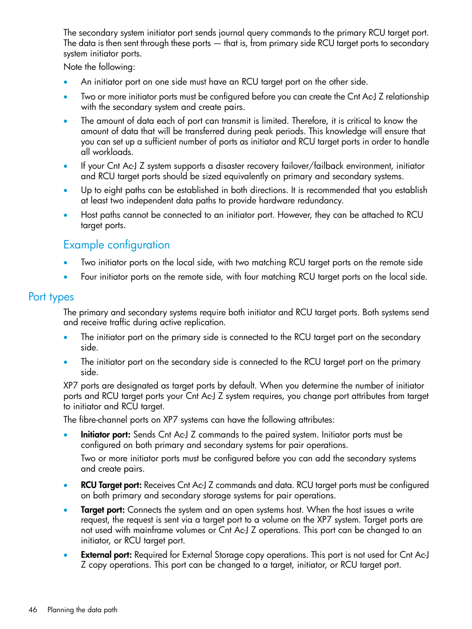 Port types, Example configuration | HP XP7 Storage User Manual | Page 46 / 208