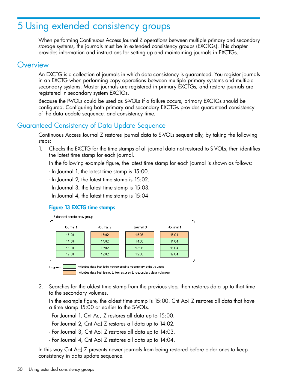 5 using extended consistency groups, Overview, Guaranteed consistency of data update sequence | HP XP7 Storage User Manual | Page 50 / 208