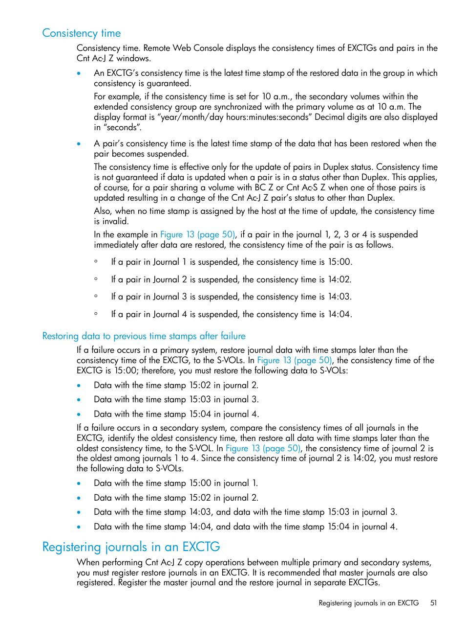 Consistency time, Registering journals in an exctg | HP XP7 Storage User Manual | Page 51 / 208