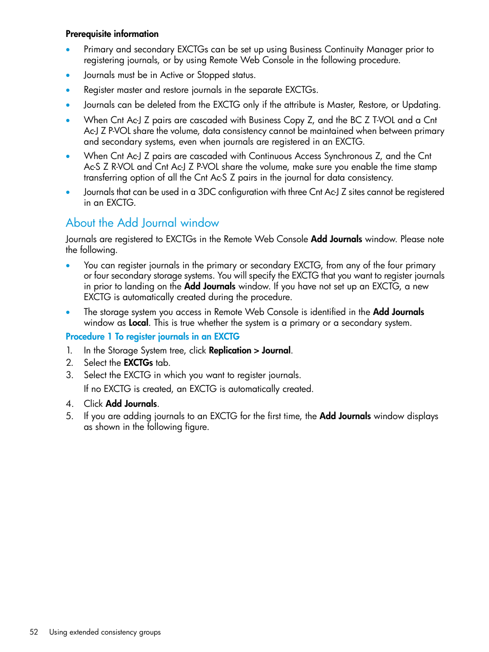 About the add journal window | HP XP7 Storage User Manual | Page 52 / 208