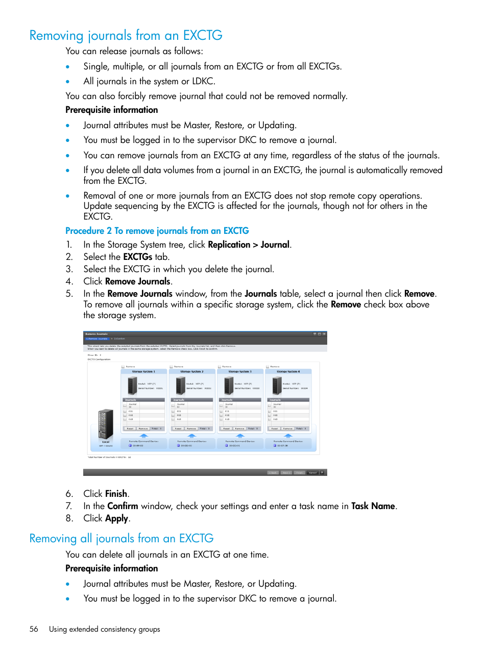 Removing journals from an exctg, Removing all journals from an exctg | HP XP7 Storage User Manual | Page 56 / 208