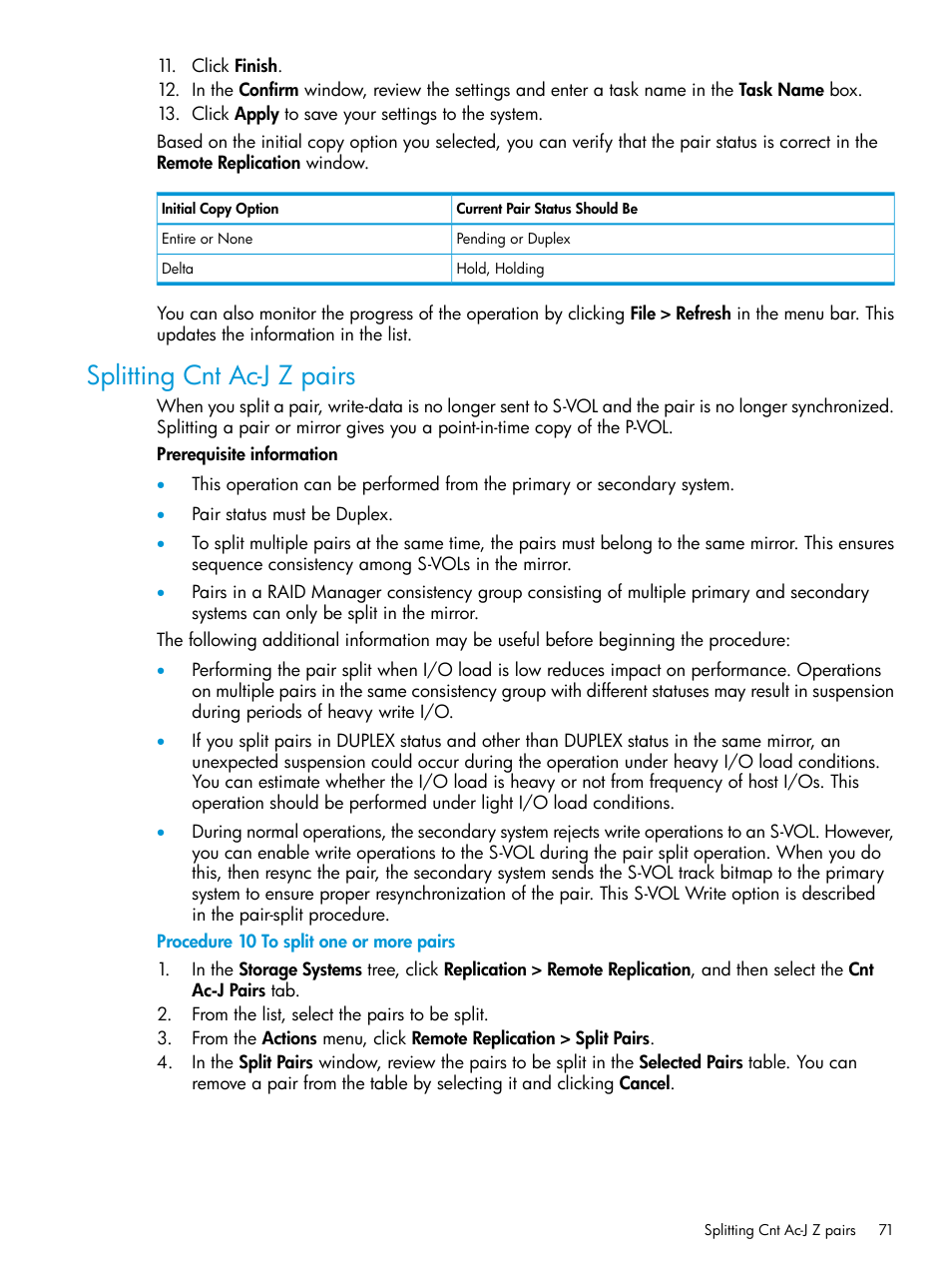 Splitting cnt ac-j z pairs | HP XP7 Storage User Manual | Page 71 / 208