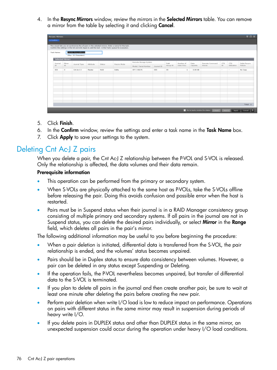 Deleting cnt ac-j z pairs | HP XP7 Storage User Manual | Page 76 / 208