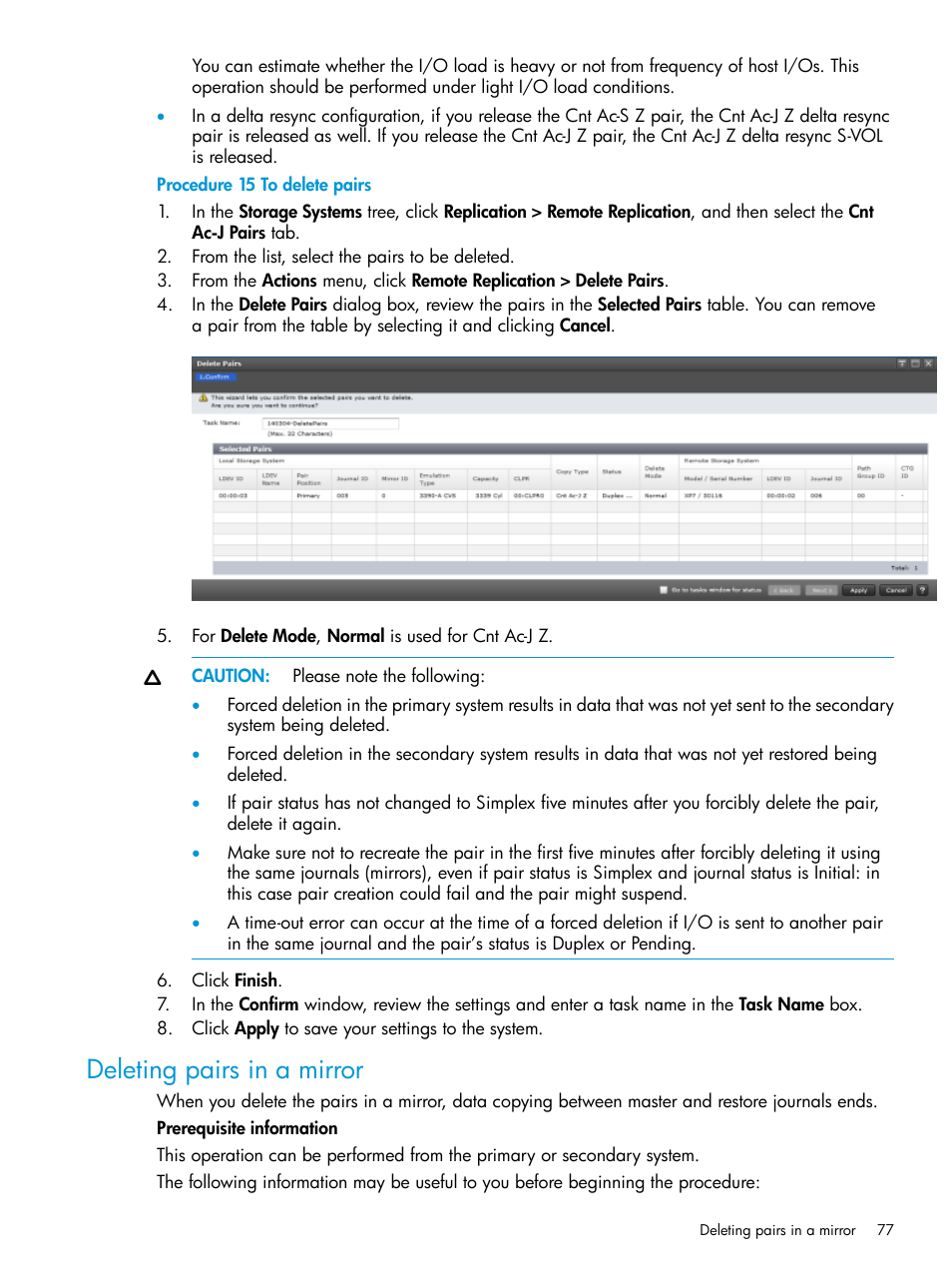 Deleting pairs in a mirror | HP XP7 Storage User Manual | Page 77 / 208
