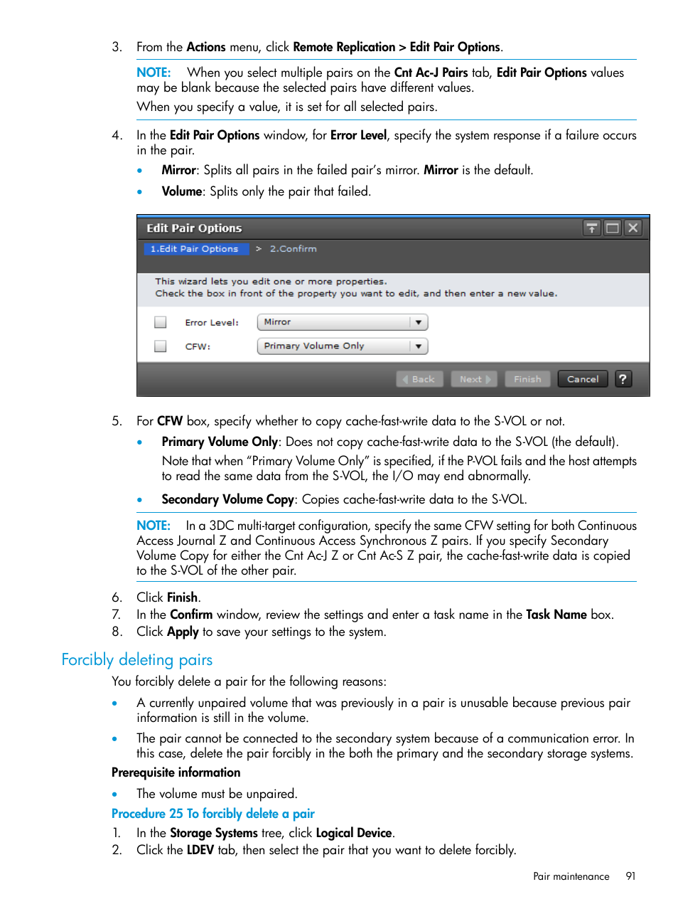 Forcibly deleting pairs | HP XP7 Storage User Manual | Page 91 / 208