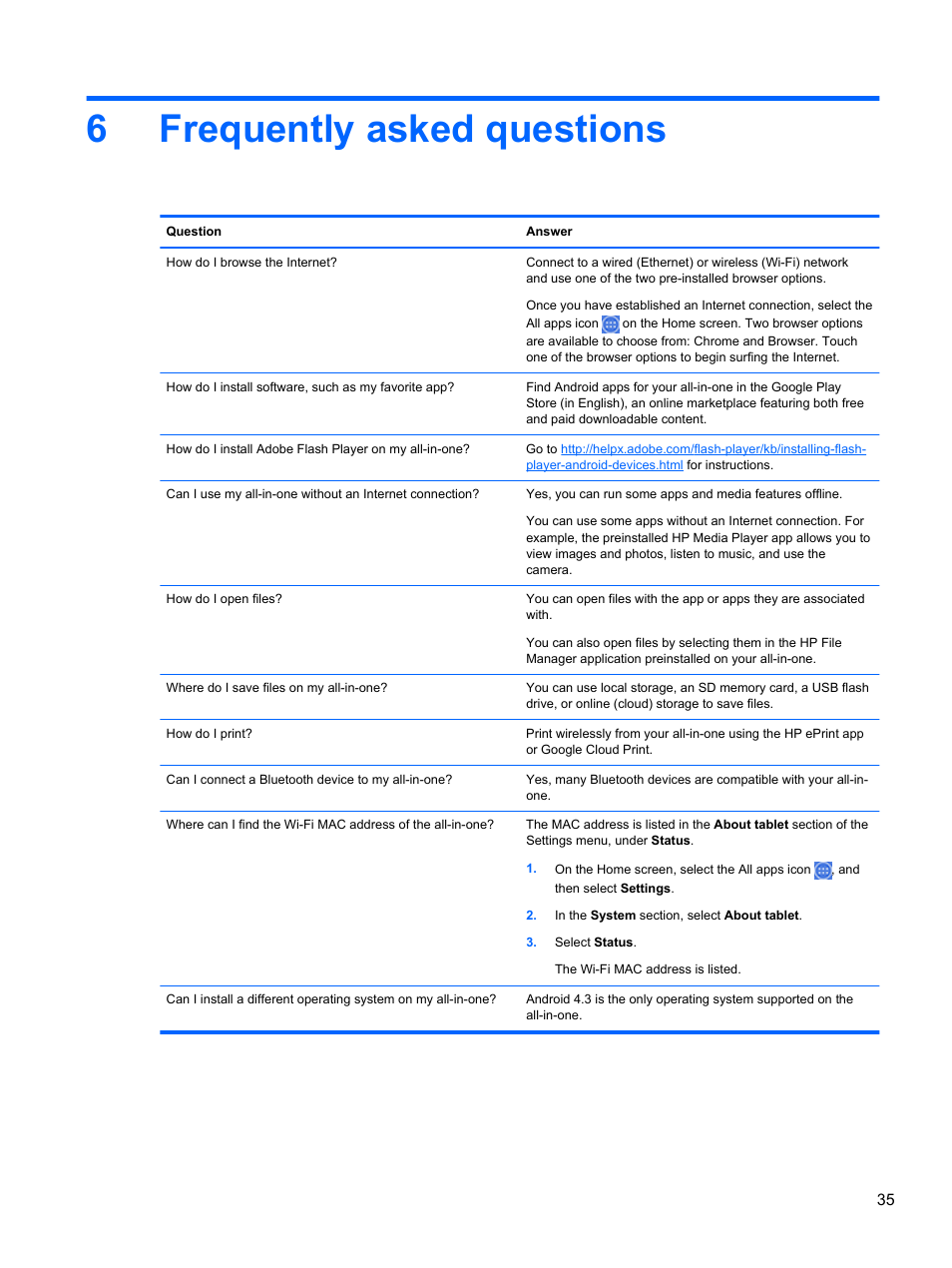 Frequently asked questions, 6 frequently asked questions, 6frequently asked questions | HP Slate 21 Pro-All-in-One-PC User Manual | Page 43 / 55