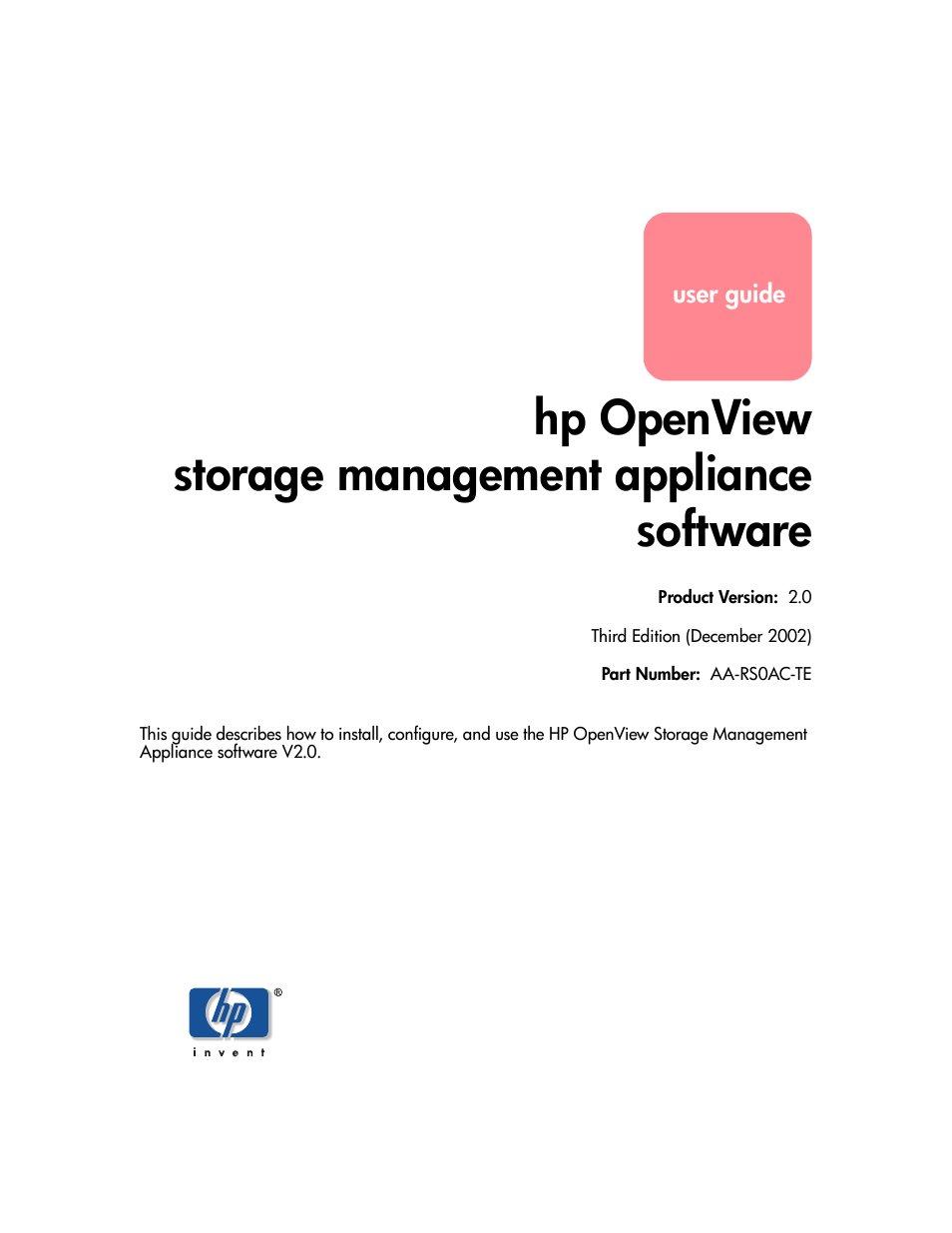 HP OpenView Storage Management Appliance and Software User Manual | 146 pages