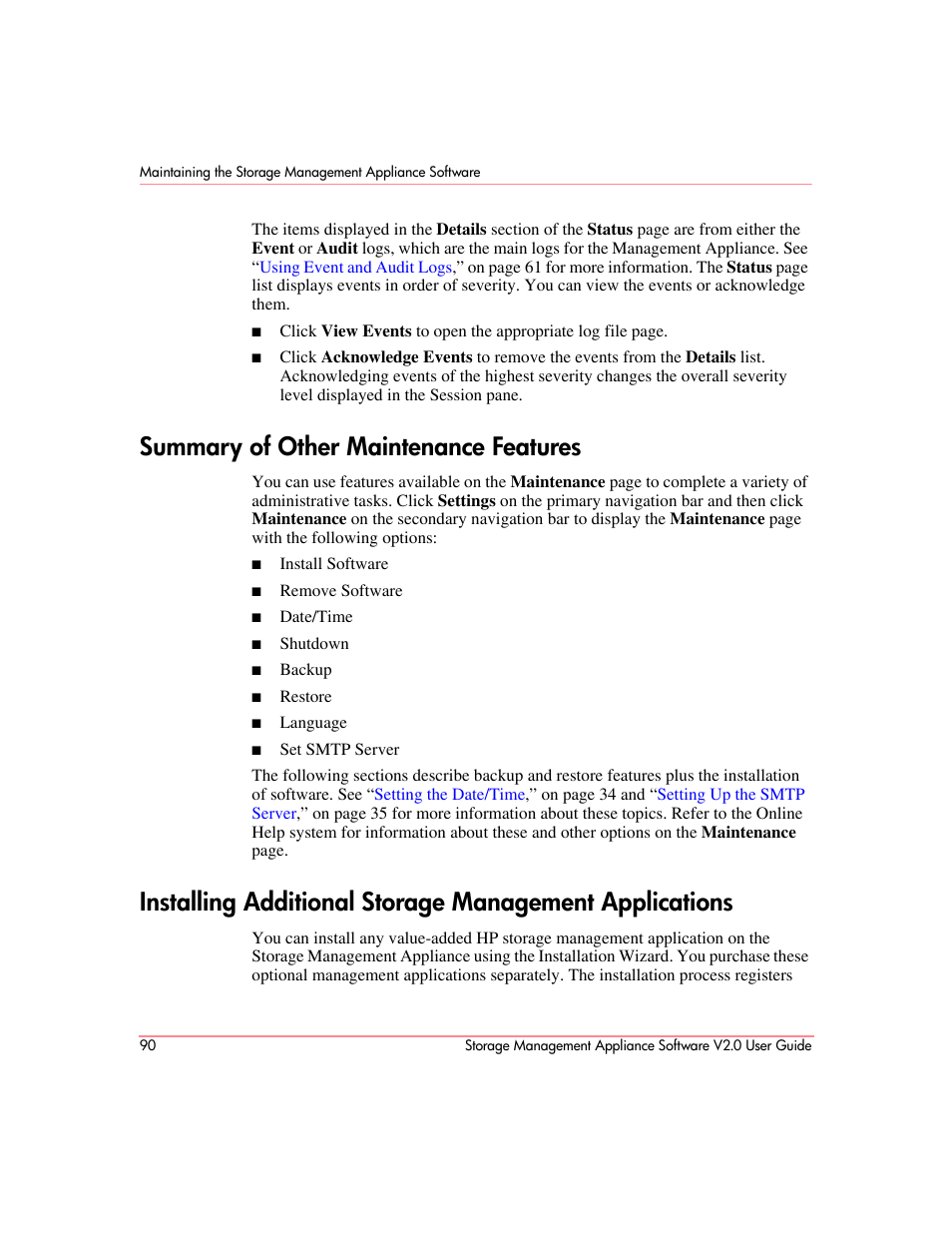 Summary of other maintenance features | HP OpenView Storage Management Appliance and Software User Manual | Page 106 / 146