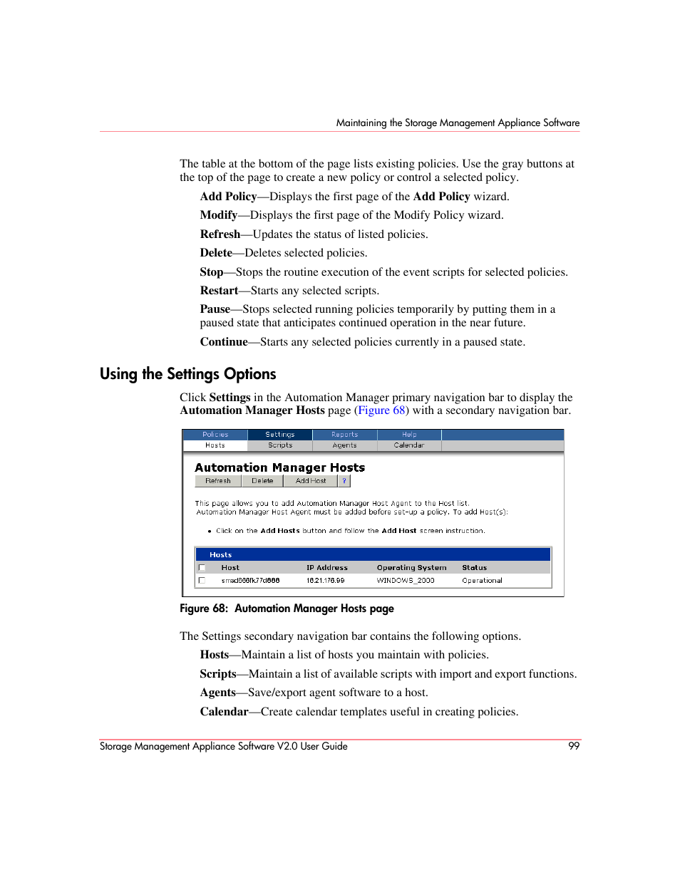 Using the settings options | HP OpenView Storage Management Appliance and Software User Manual | Page 115 / 146