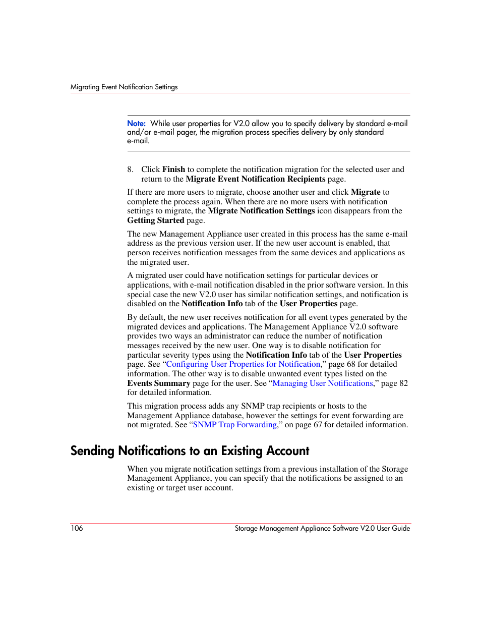 Sending notifications to an existing account | HP OpenView Storage Management Appliance and Software User Manual | Page 122 / 146