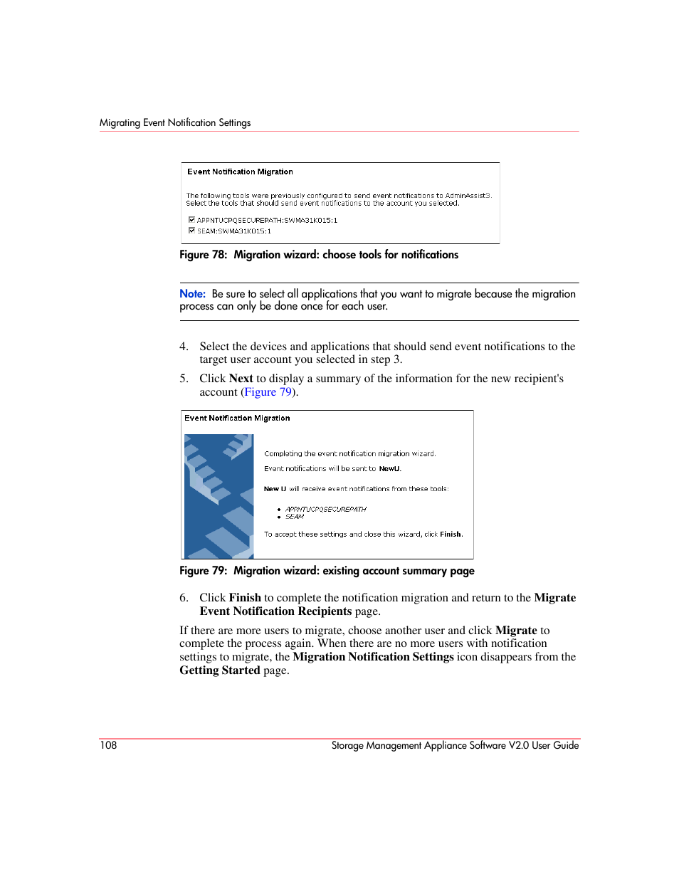 Migration wizard: choose tools for notifications, Figure 78 | HP OpenView Storage Management Appliance and Software User Manual | Page 124 / 146
