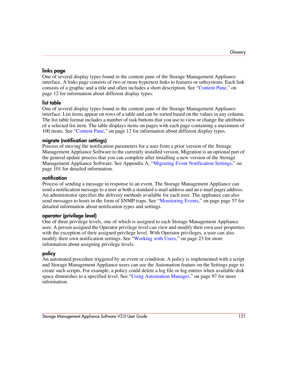 HP OpenView Storage Management Appliance and Software User Manual | Page 137 / 146