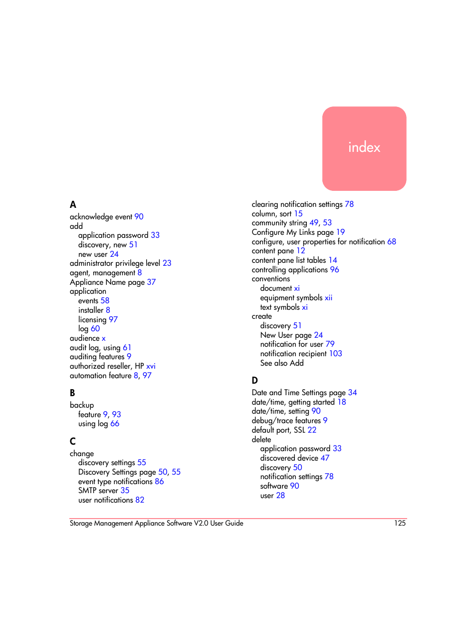 Index | HP OpenView Storage Management Appliance and Software User Manual | Page 141 / 146