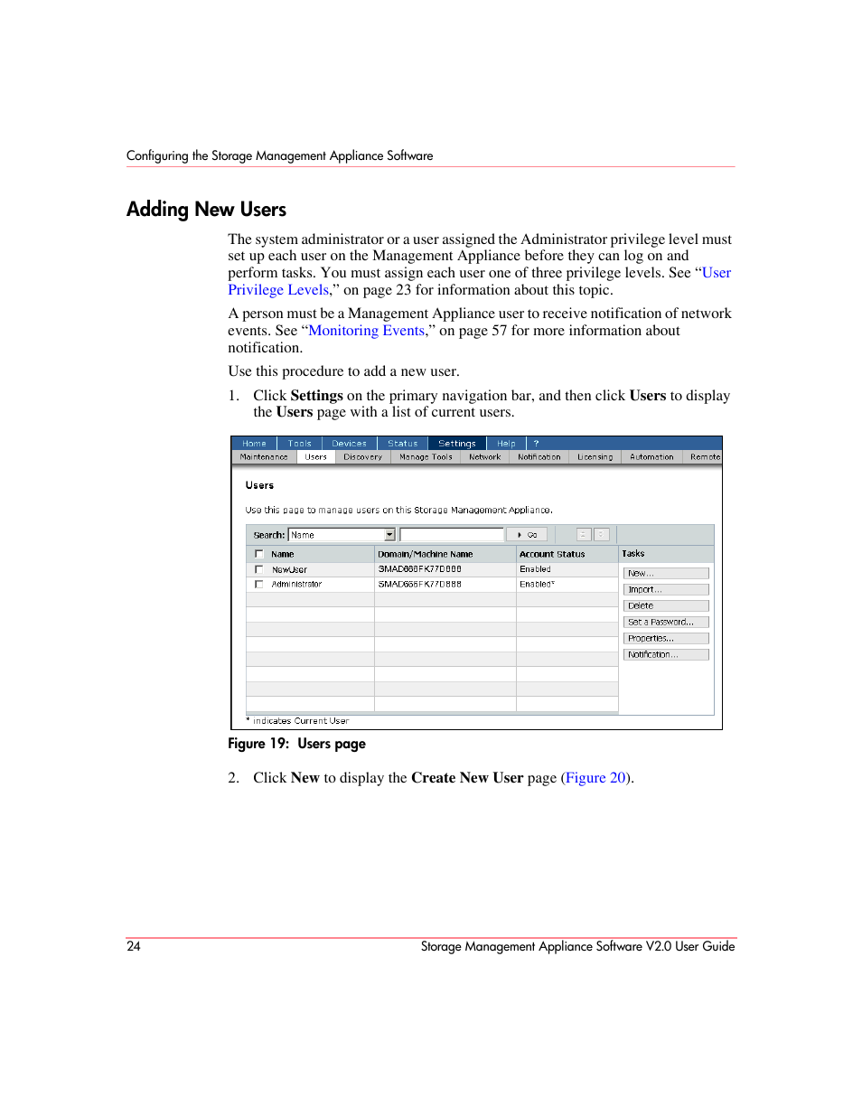 Adding new users | HP OpenView Storage Management Appliance and Software User Manual | Page 40 / 146