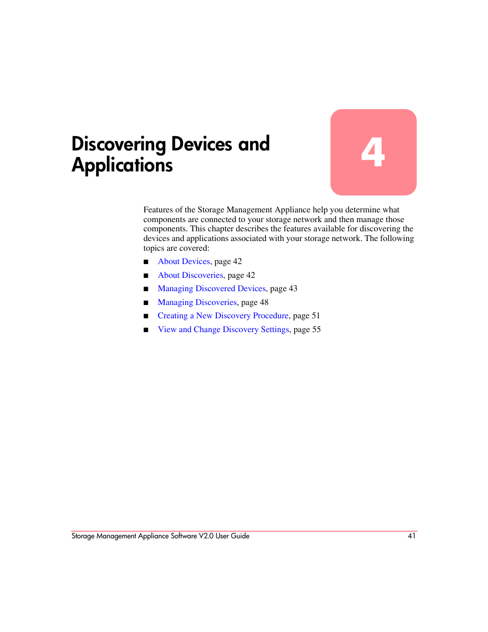 Discovering devices and applications, 4 discovering devices and applications | HP OpenView Storage Management Appliance and Software User Manual | Page 57 / 146