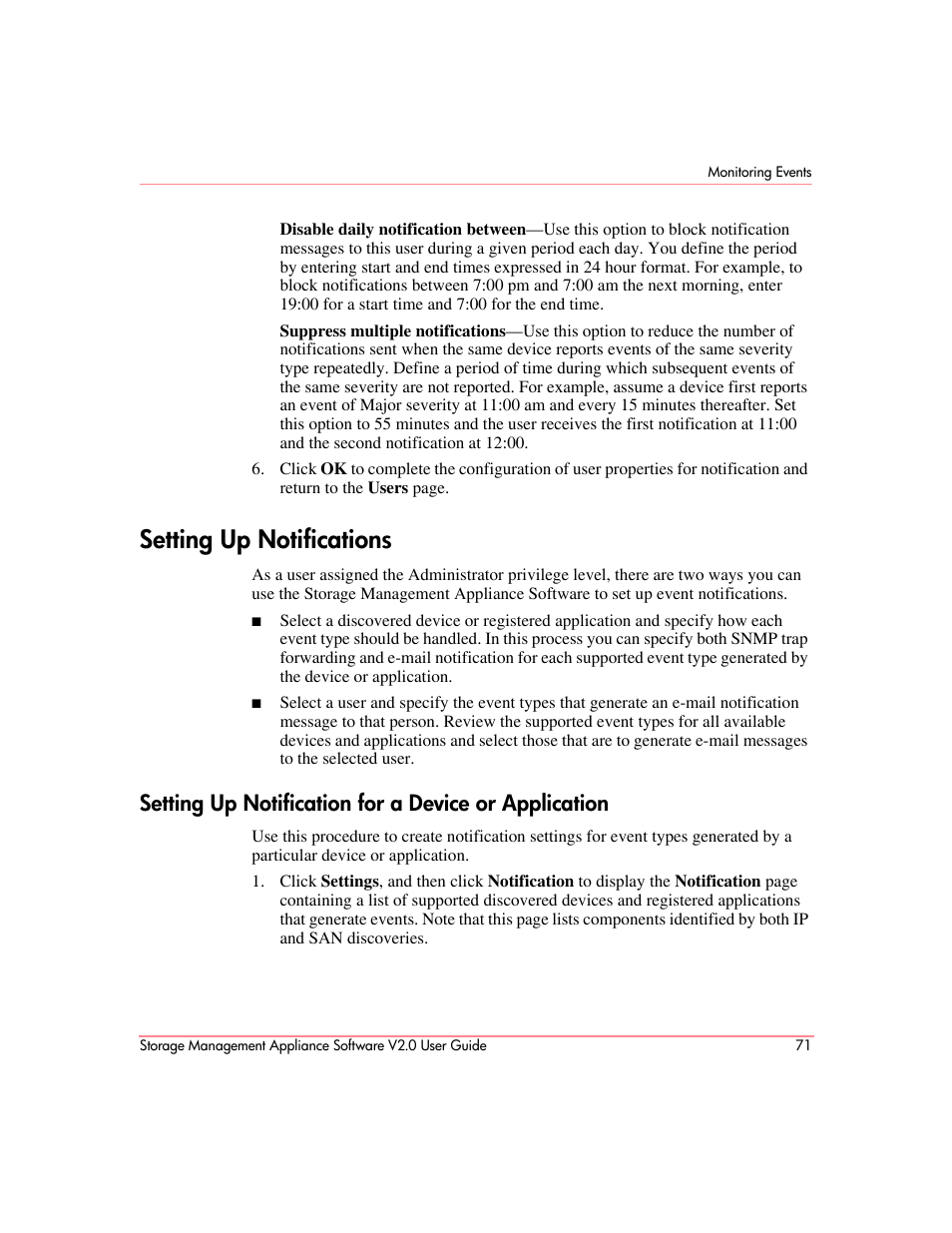 Setting up notifications | HP OpenView Storage Management Appliance and Software User Manual | Page 87 / 146