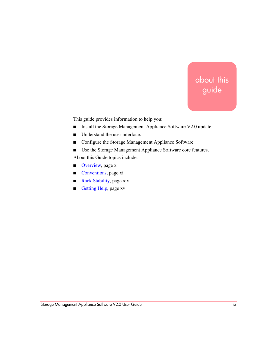 About this guide, About this guide about this guide | HP OpenView Storage Management Appliance and Software User Manual | Page 9 / 146